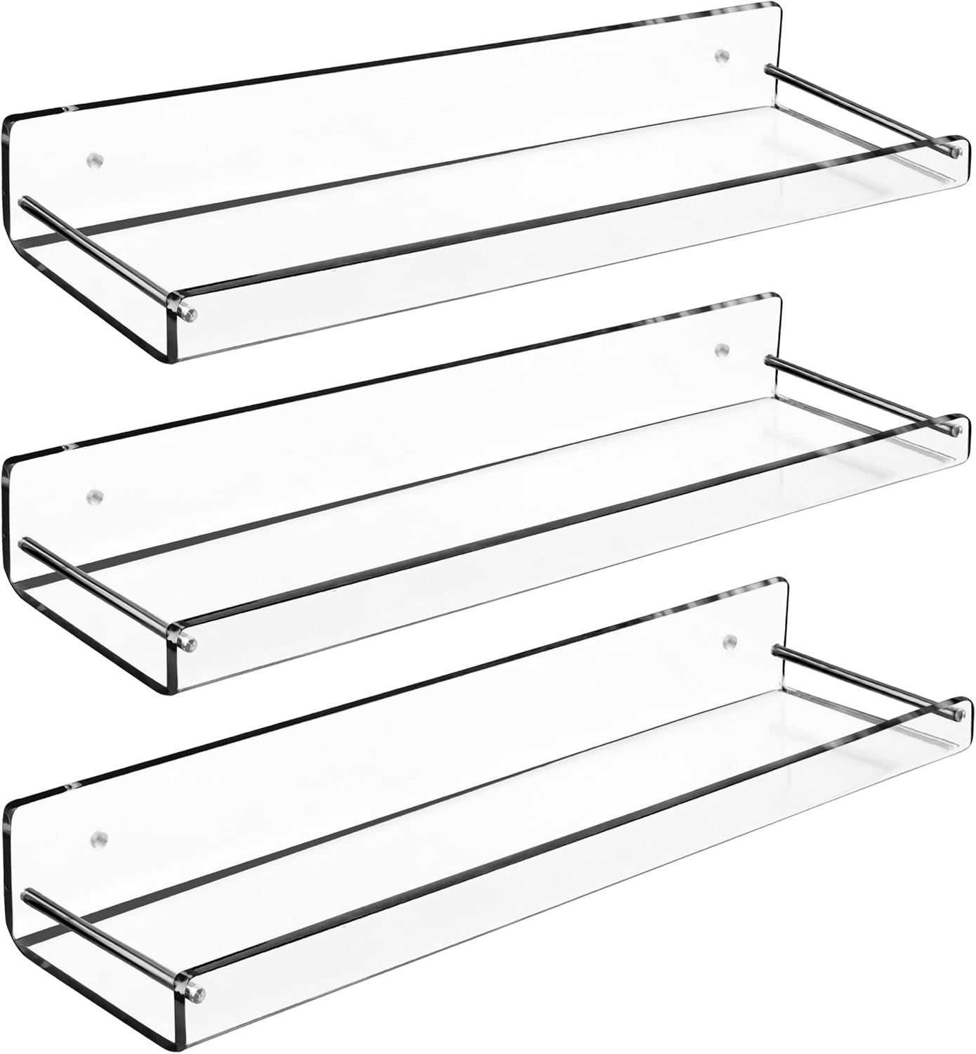 AMT 2 Pack Acrylic Floating Shelves, 15" L x 4" W, Clear Bathroom Wall, Bookshelves, Invisible Display for Office, Bedroom