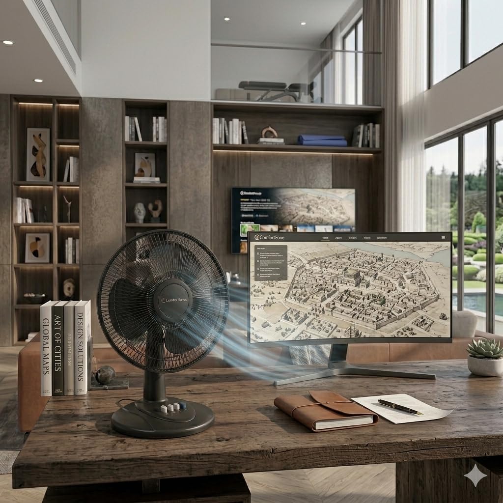 Comfort Zone 12 inch Table Fan with Adjustable Tilt, Wide Area Oscillation, Quiet Air Circulator Fan For Bedroom, 3 Speed Desktop Fan for Home Office, Push Button Controls, White