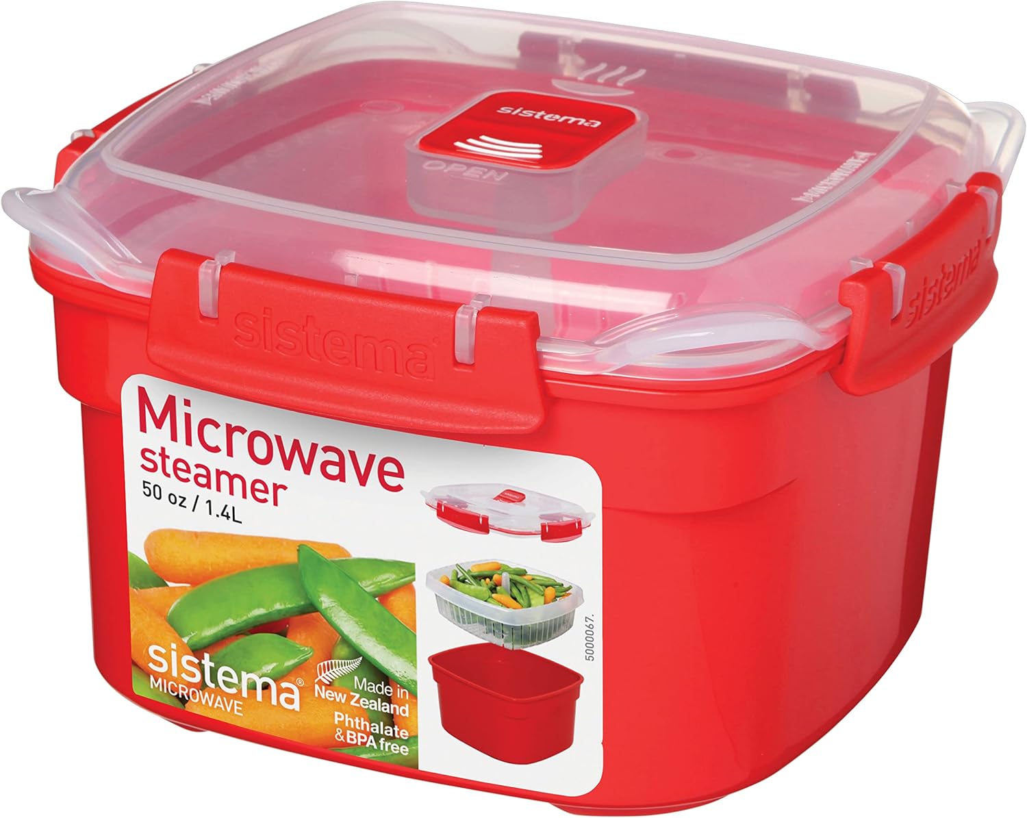 Sistema Microwave Collection Steamer, Medium, 83.5 oz./2.4 L, Red