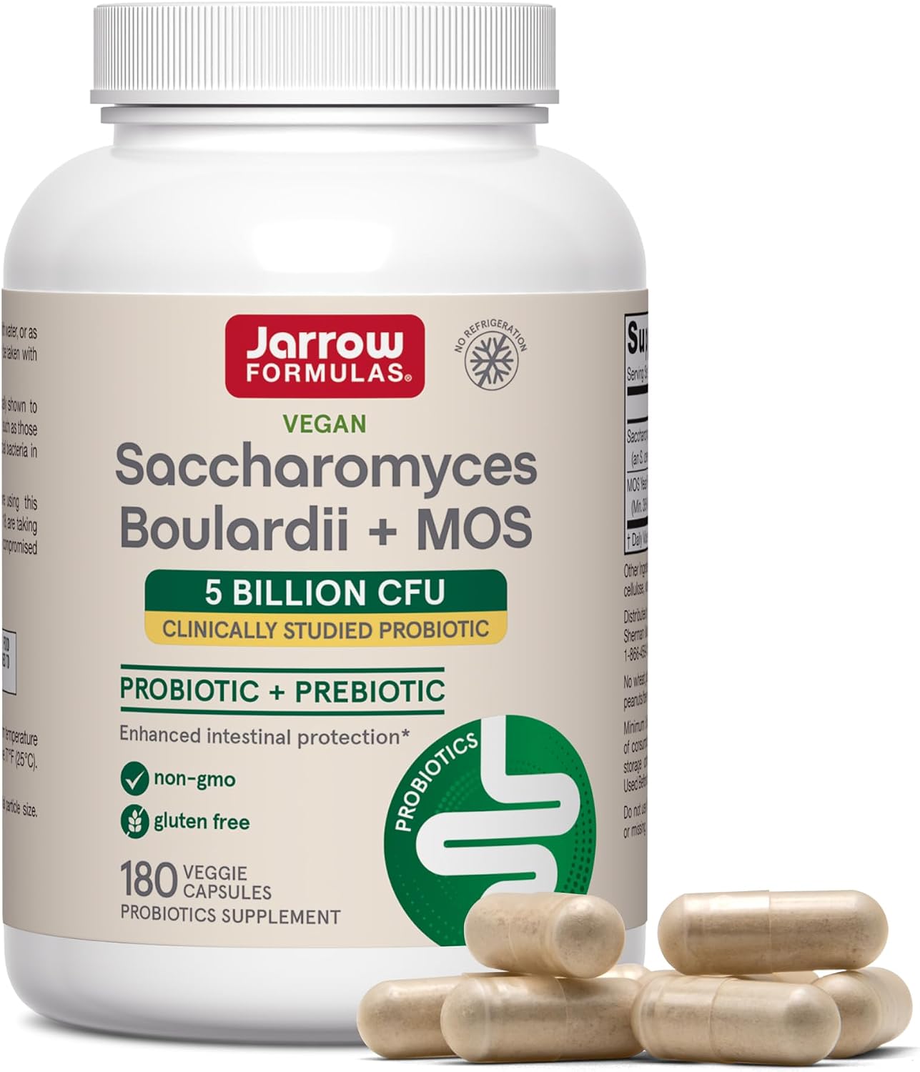 Jarrow Formulas Saccharomyces Boulardii + MOS Probiotics for Digestive Health and Intestinal Tract Support - 5 Billion CFU Per Serving - 90 Delayed Release Caps - Probiotic + Prebiotic - 90 Servings | Intestinal Tract Support, 5 Billion CFU Per Serving,…