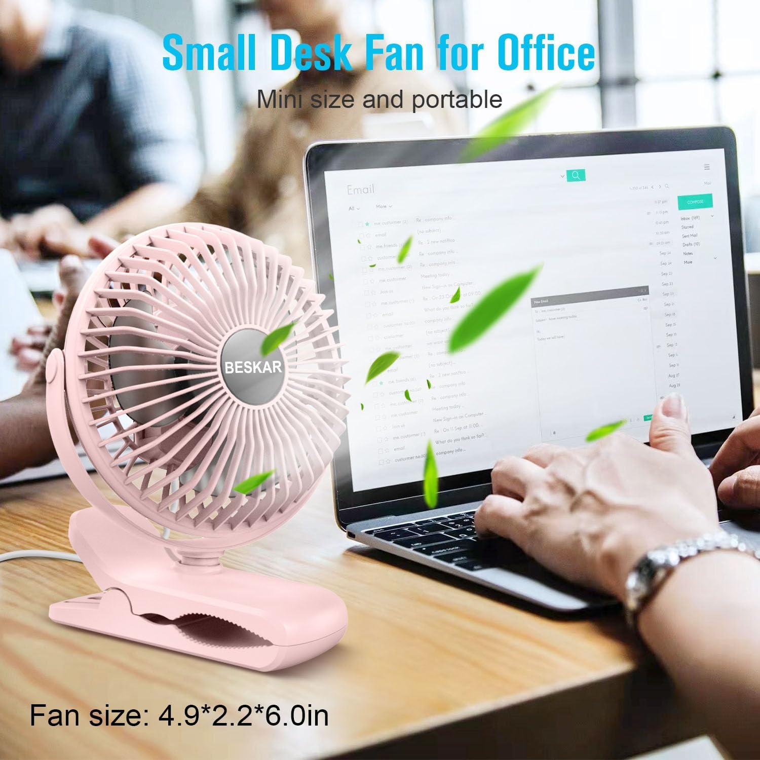 BESKAR USB Clip on Fan, Portable Small Desk Fan with Cord Powered