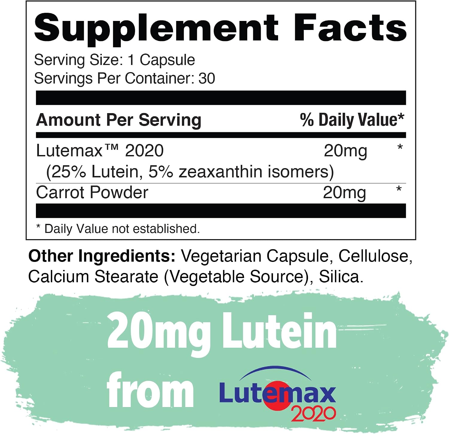 Yuve 20mg Lutein & Zeaxanthin Eye Health Supplement with Clinically Studied Lutemax 2020 Carotenoid Complex - Supports Dry Eyes