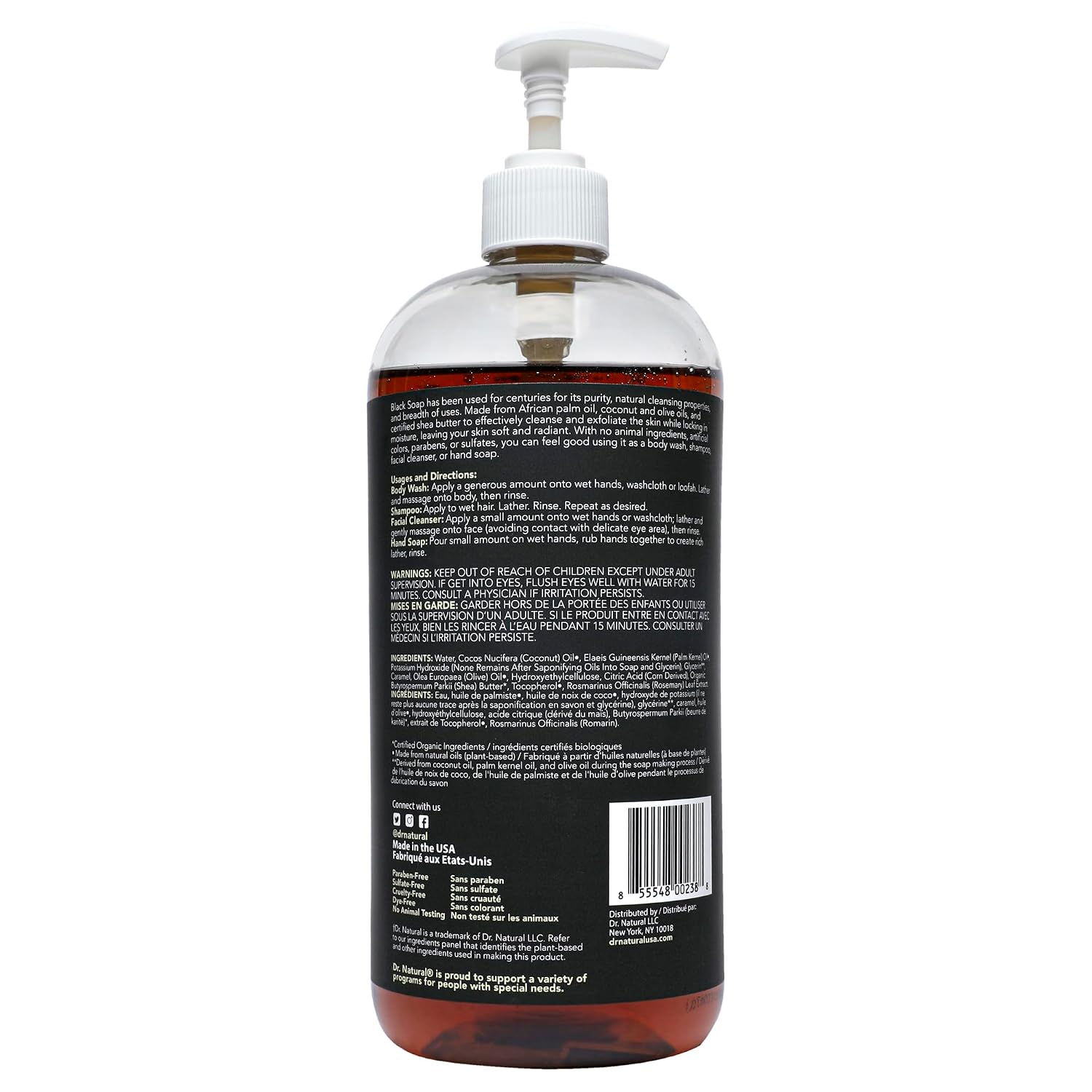 Dr. Natural Castile Liquid Soap - Multi-Use Body Wash, Shampoo and Face Wash - Body Soap for Skin, Hair, Pets and Home - Unscented Baby - 32 oz