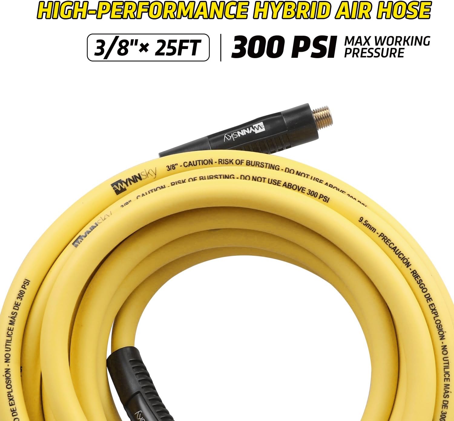 3/8" Hybrid Air Hose 50ft 1/4" MNPT Air Compressor Hose Heavy Duty Lightweight Hybrid and Bend Restrictor Fittings