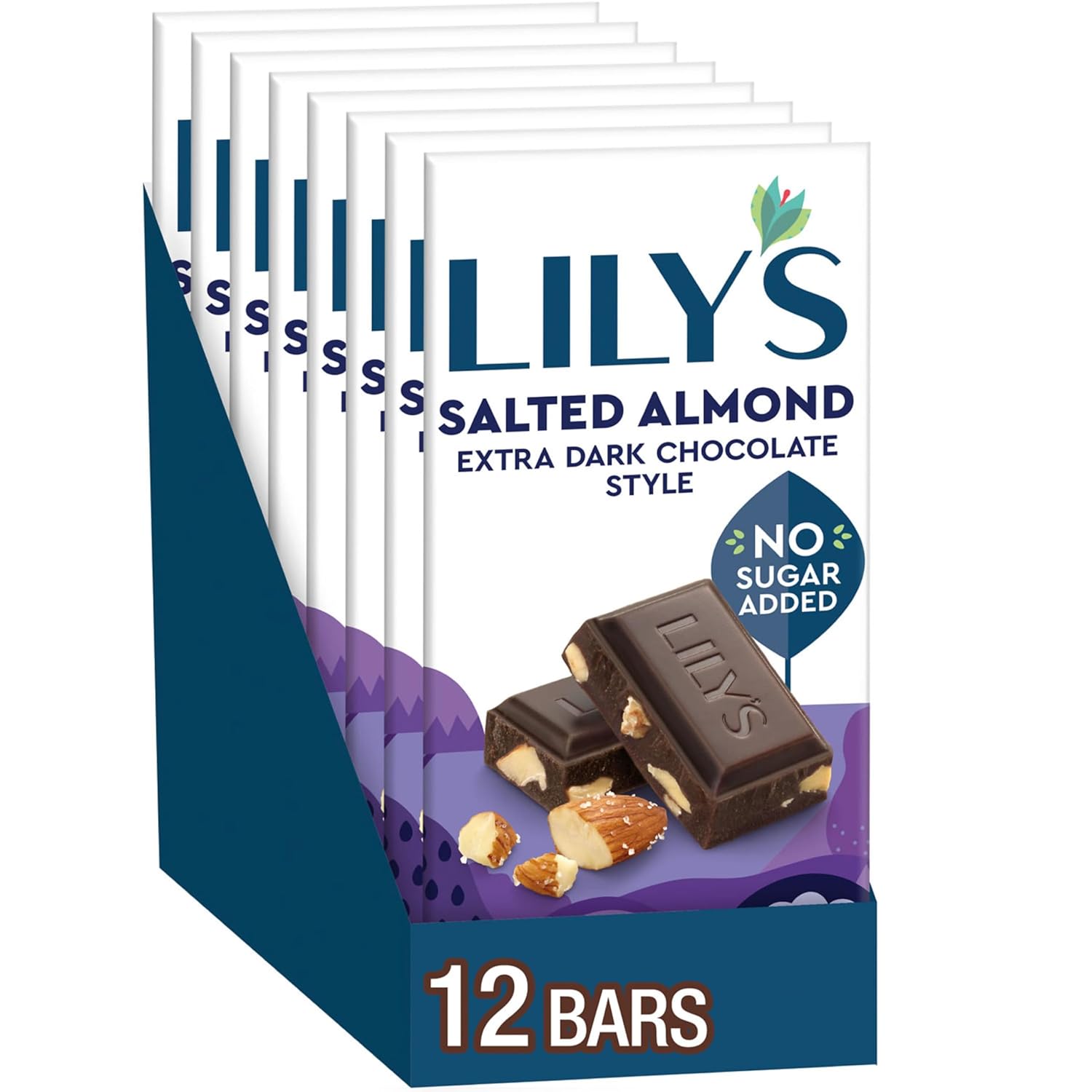 LILY'S Almond Dark Chocolate Style No Sugar Added, Sweets Bars, 3 oz (12 Count)