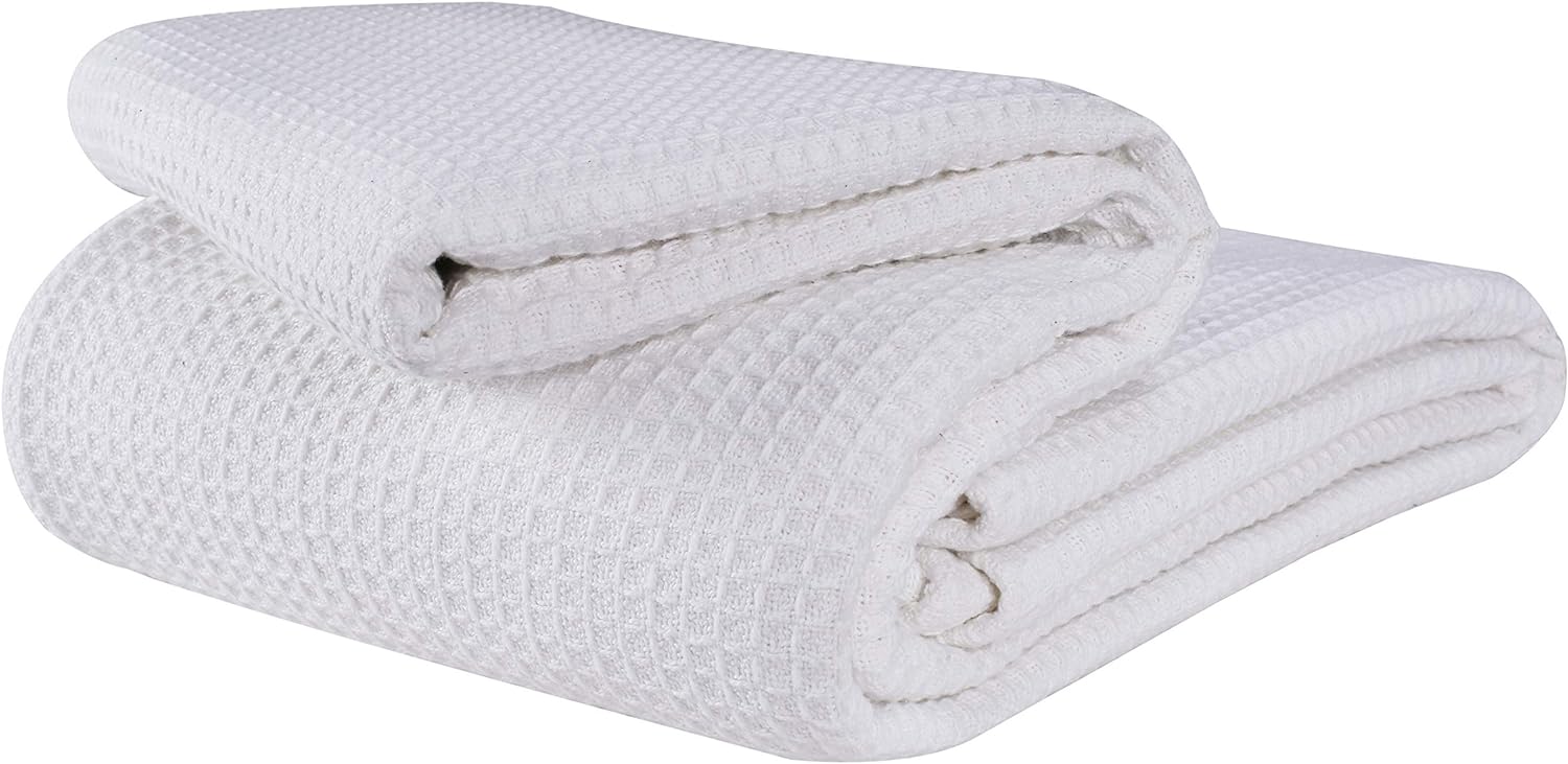 Glamburg 100% Cotton Thermal Bed Blanket, Soft Waffle, Queen Size, All Season, Navy Blue
