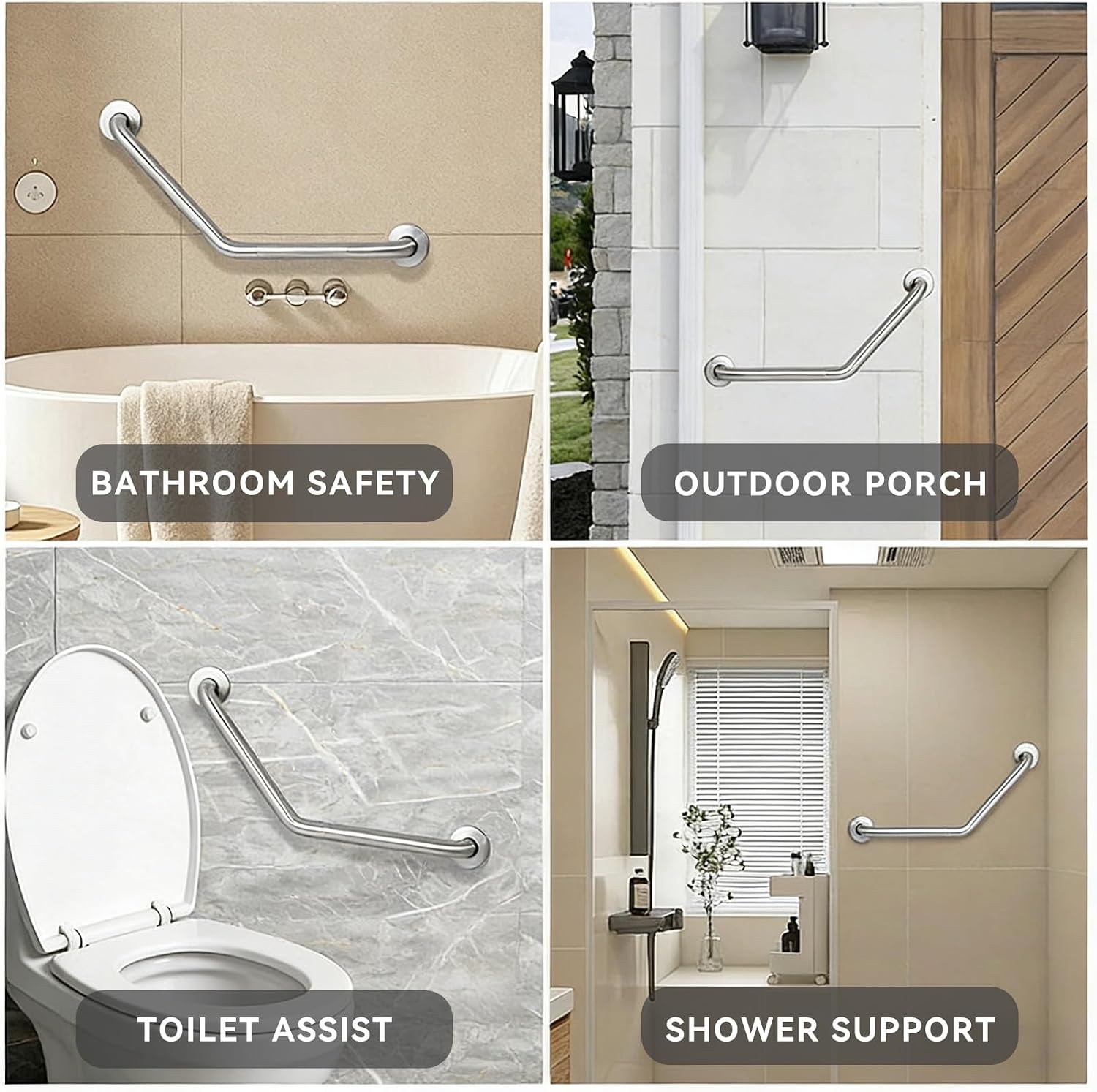 20 Inch Bathroom Grab Bar, Satin Brushed Nickel Angled Grab Bar with Anti-Slip Knurled Grip, Stainless Steel Bath Balance Bar, 1.0" Tube Safety Hand Rail Support, Handicap Elderly Assist Bath Handle