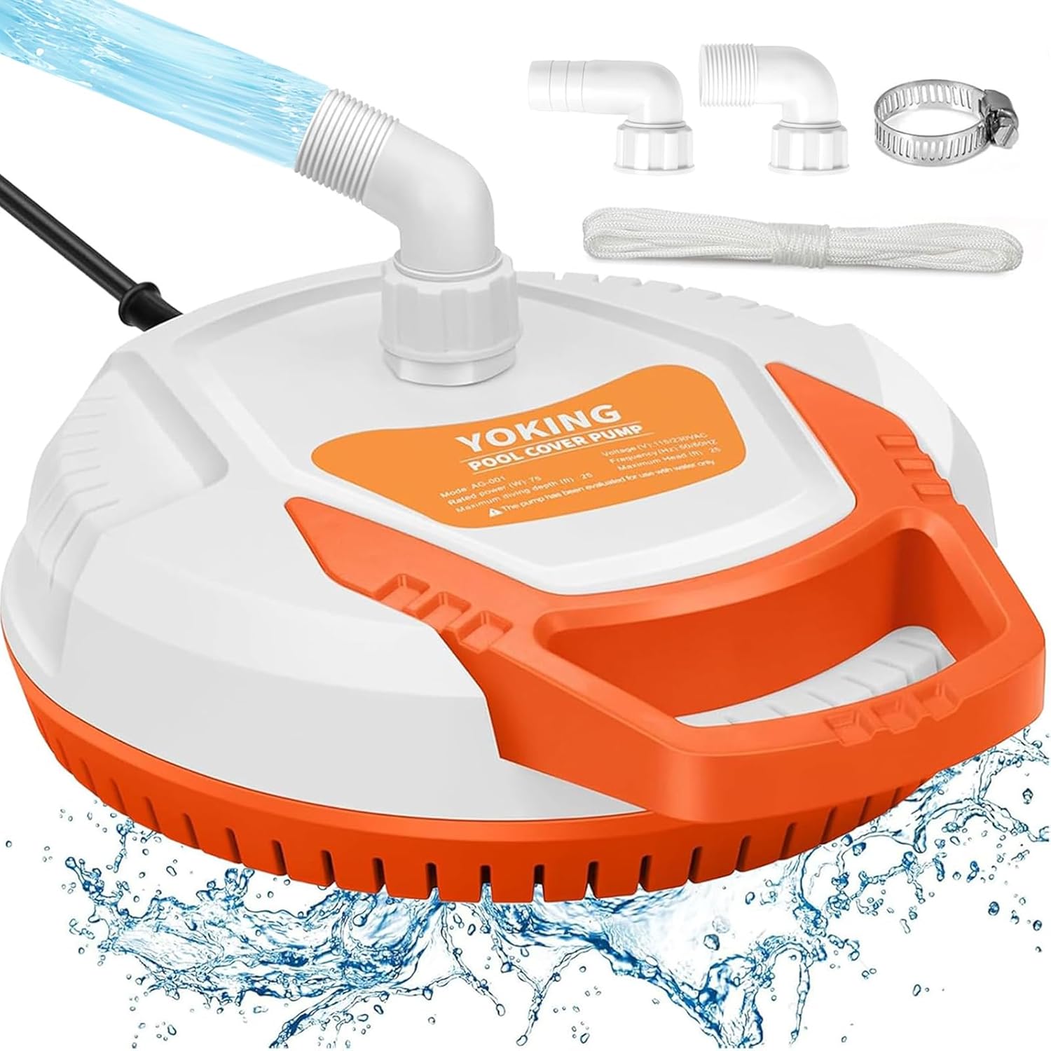 YOKING Automatic Pool Cover Pump, 1/4 HP 1500GPH Swimming Pool Submersible Water Sump Pump