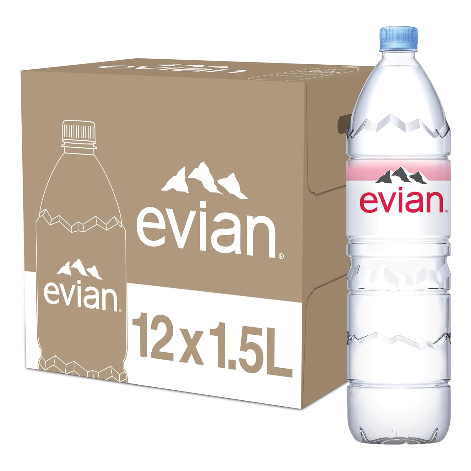 evian Natural Spring Water, 750 ml (25.36 fluid ounce) Water Bottle with Sports Cap, 12 Pack