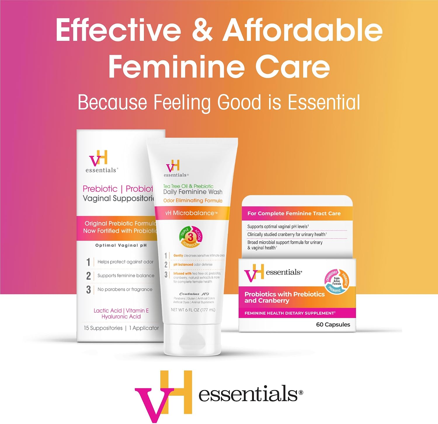 vH essentials Probiotics for Women with Prebiotics and Cranberry, 60 Ct | Feminine Health Dietary Supplement, Probiotics Support Gut Balance, Urinary Tract Health for Women, 30 Day Supply
