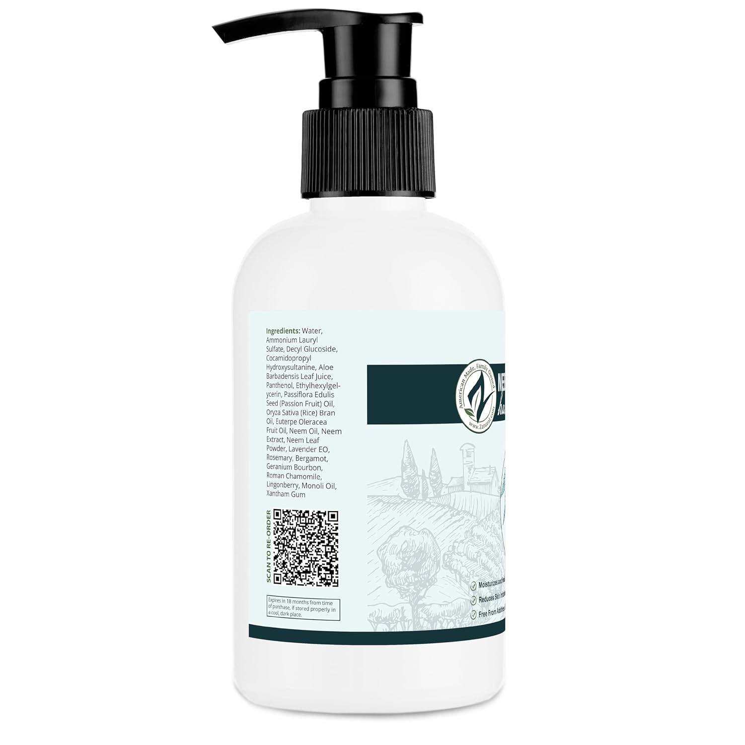 Zatural Neem Shampoo | Gentle Scalp & Hair Cleanser with Botanical Extracts | Moisturizing Wash for Softness, Volume, and Shine (8 Fl Oz)