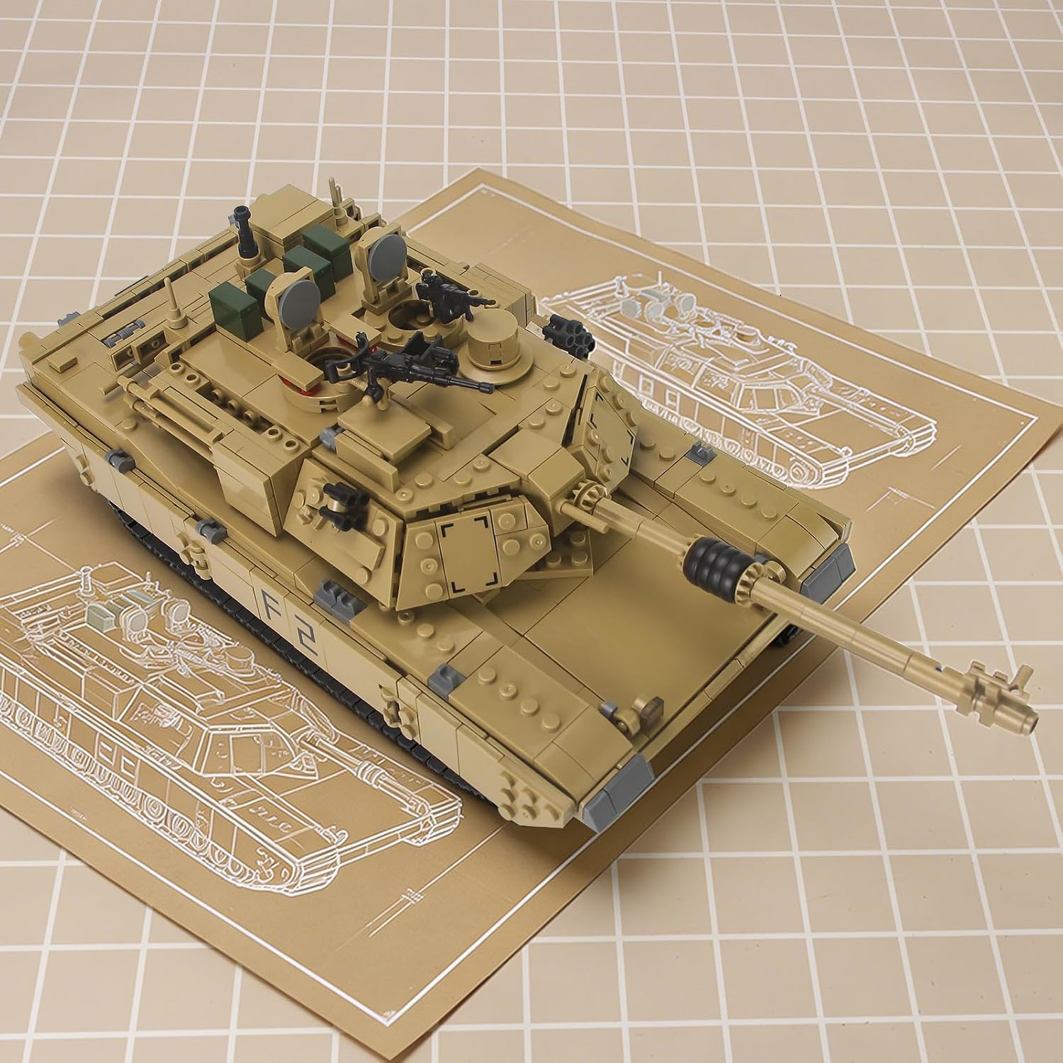 M1A2 Abrams Tank Building Set 1:28 Scale Military Model Kit 2-in-1 Vehicle | Armored Vehicle with Ruin Buildings Soldier Figures Army Blocks Toy Set