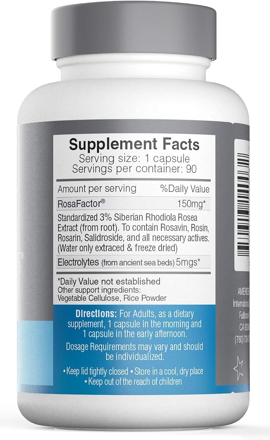 Rosavin Plus® with Electrolytes- Siberian Rhodiola rosea 90 V-capsules 150mg by AMERIDEN INTERNATIONAL, INC
