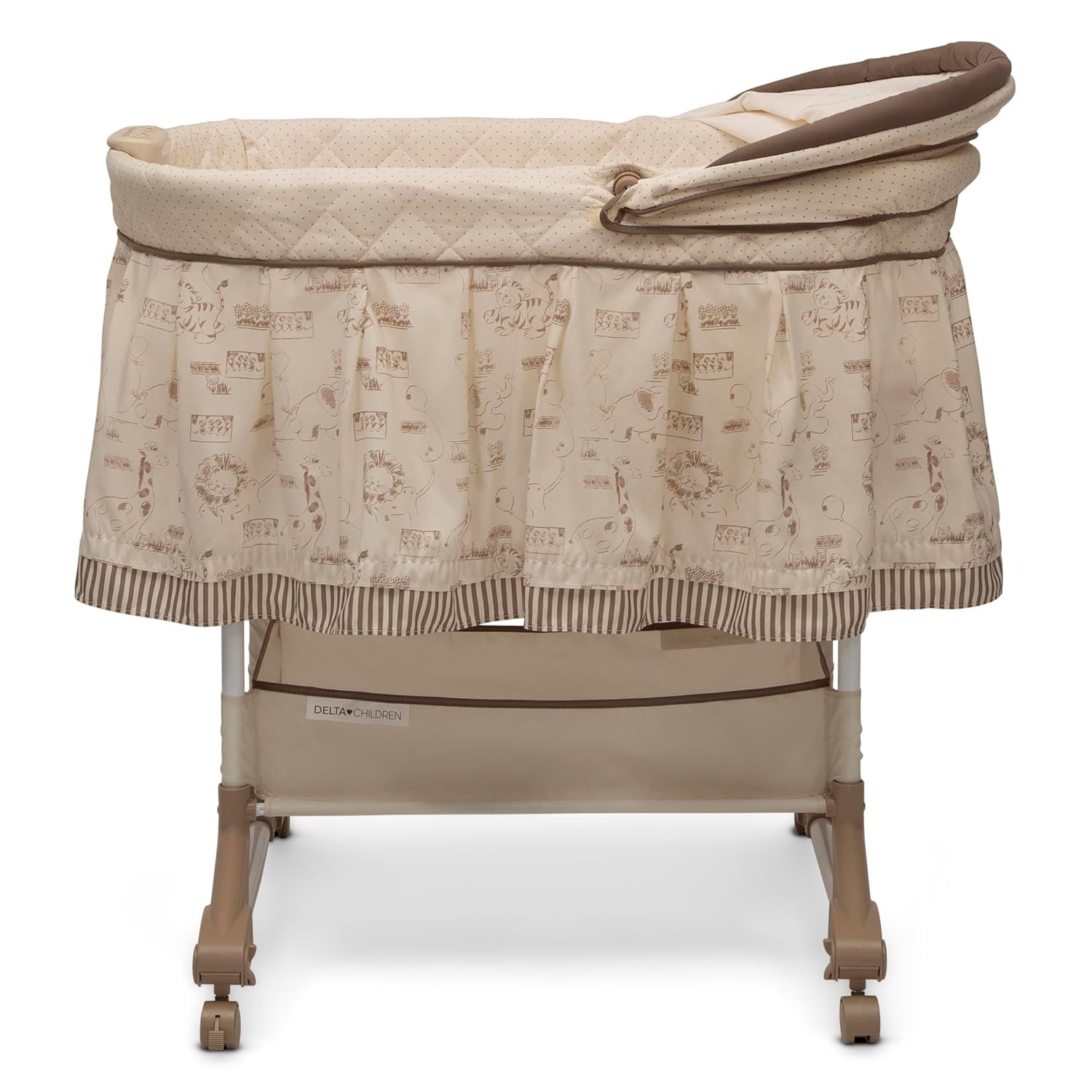 Delta Children Portable Rocking Bassinet for Newborns Bedside Sleeper Crib with Gentle Vibrations, Nightlight, Soothing Music, Adjustable Canopy