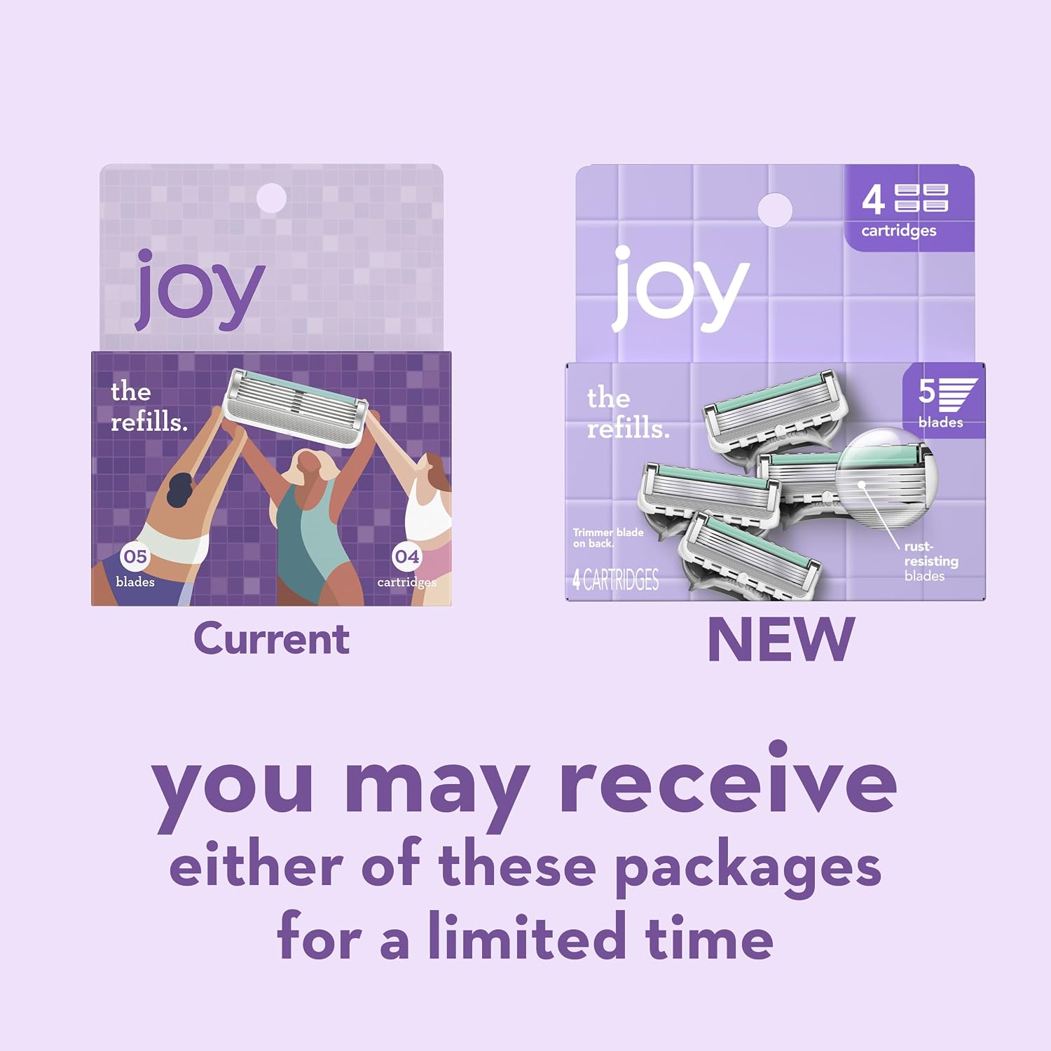 joy razor blade cartridge refill for women, 4 blade refills