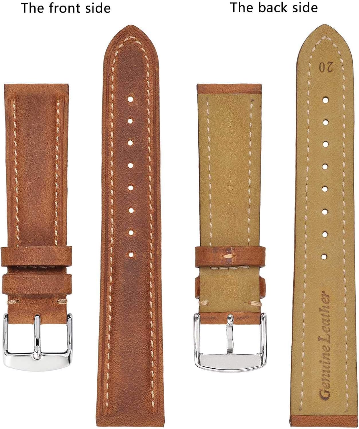 BISONSTRAP Watch Strap, Vintage Leather Replacement Bracelet, Band Width-14mm 15mm 16mm 17mm 18mm 19mm 20mm 21mm 22mm 23mm 24mm