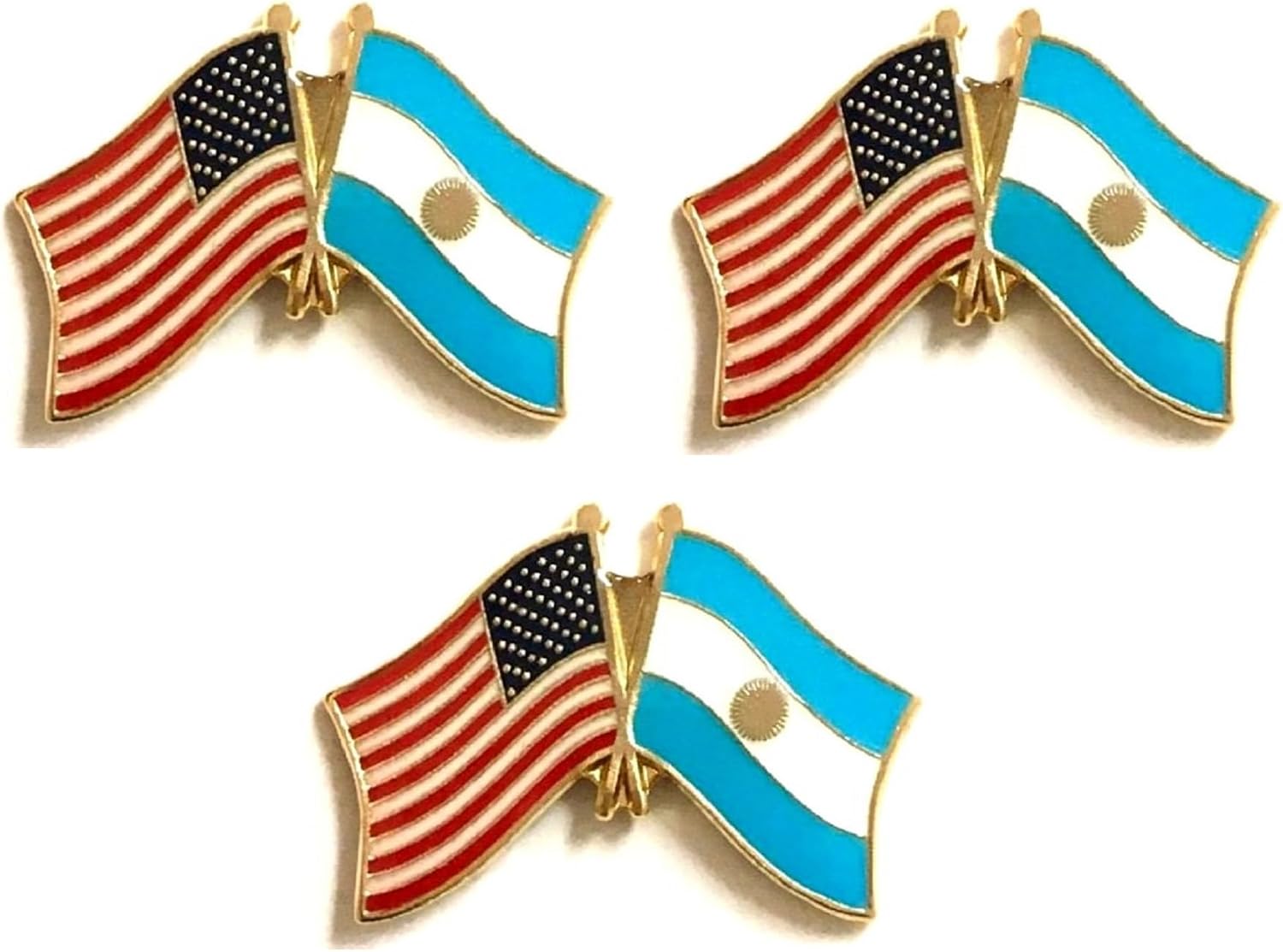 3 National Country Flag Crossed Enamel Flag Pins Pack of 3 Friendship Double Flags