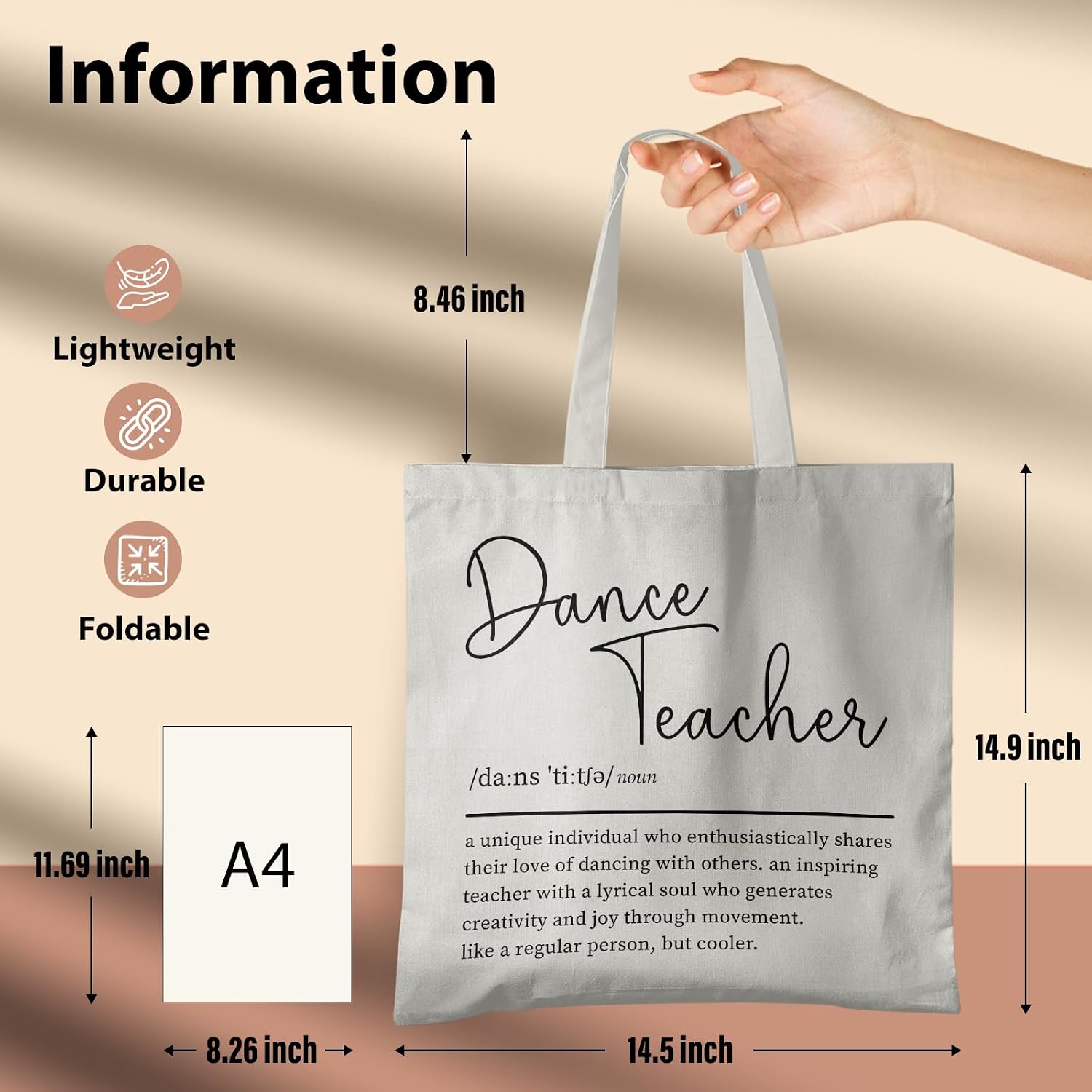 Dance Teacher Canvas Tote Bag - Dance Teacher Appreciation Gifts, Dance Bags for Dancers, Teacher ToteBags