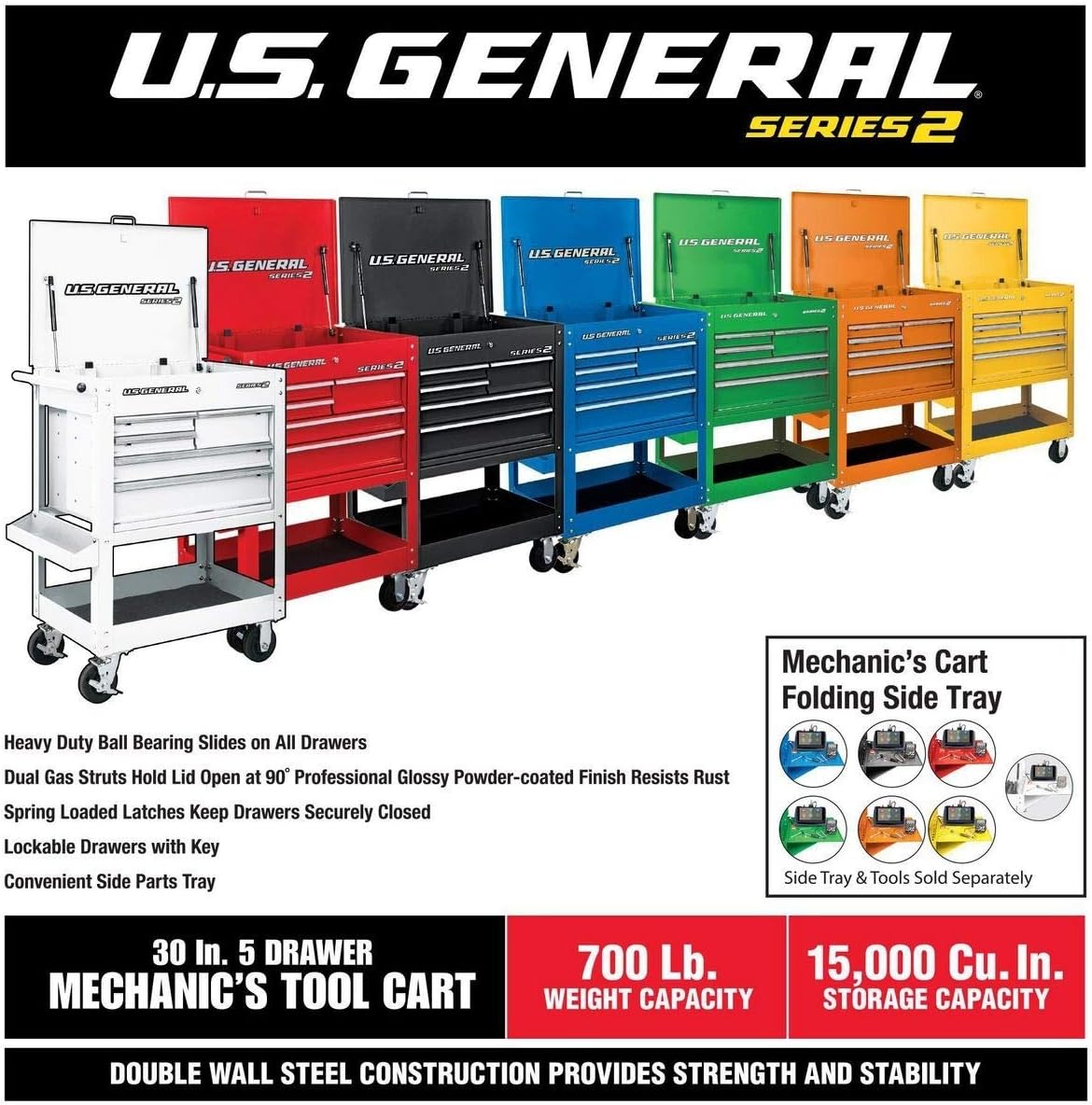 30 Inch 5 Drawer 704 Lb. Capacity Glossy Red Tool Cart