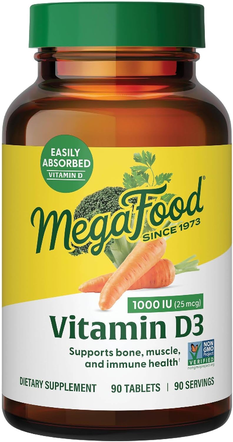 MegaFood Vitamin D3 1000 IU (25 mcg), Bone & Immune Health, 60 Tablets | Vitamin D3 Daily Support for Bone, Teeth, Muscle & Immune Health, Plus Real Food, Non-GMO, Vegetarian, 60 Servings