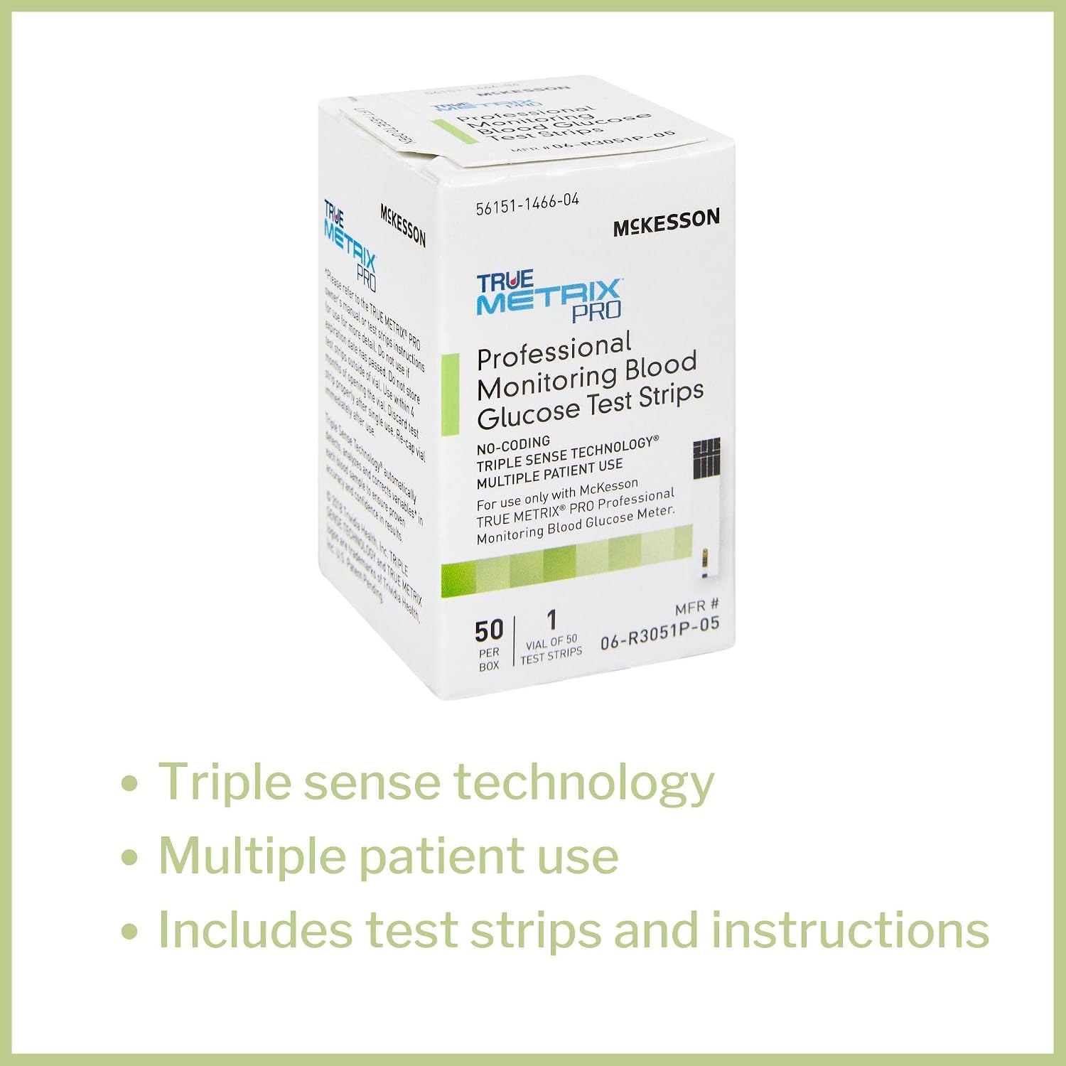 McKesson 06-R3051P-05 True Metrix Pro Professional Monitoring Blood Glucose Test Strip, Box of 50