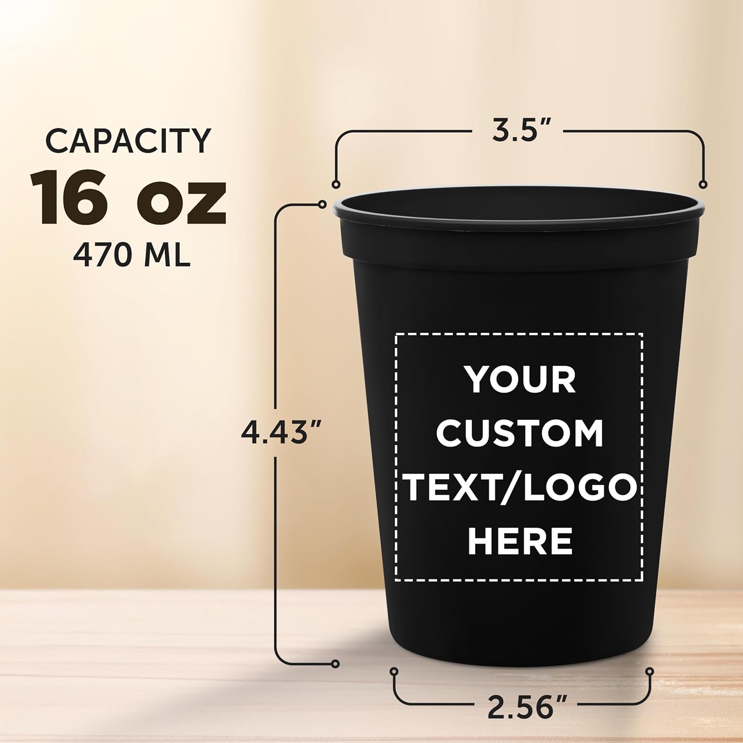 DISCOUNT PROMOS Custom Plastic Stadium Cups 16 oz. Set of 10/50/100, Personalized Bulk Pack - Perfect for Birthdays, Weddings, Picnic, Beach