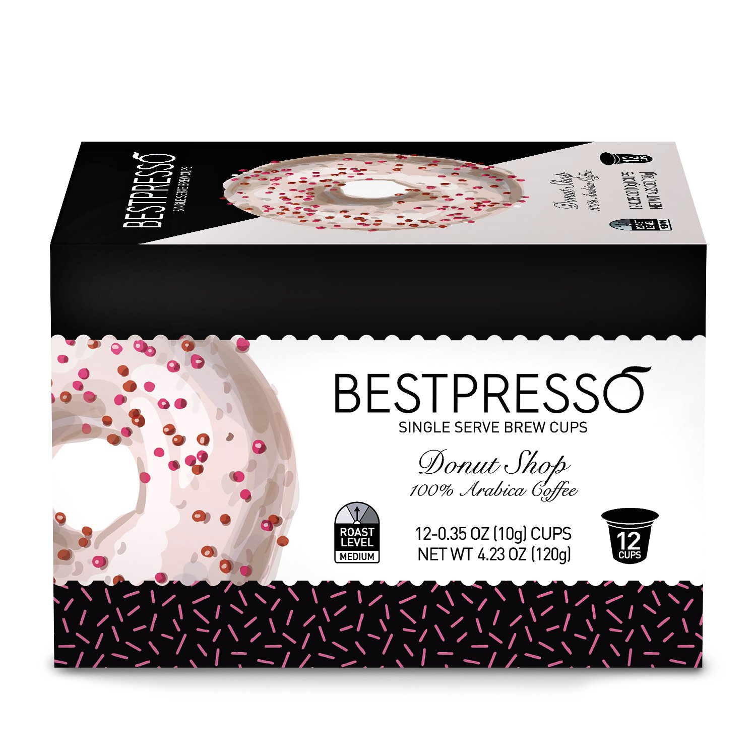 Bestpresso Coffee, Donut Shop Medium Roast Single Serve K-Cup Pods, 96 Count (Compatible With 2.0 Keurig Brewers) 8 Packs Of 12 Cups