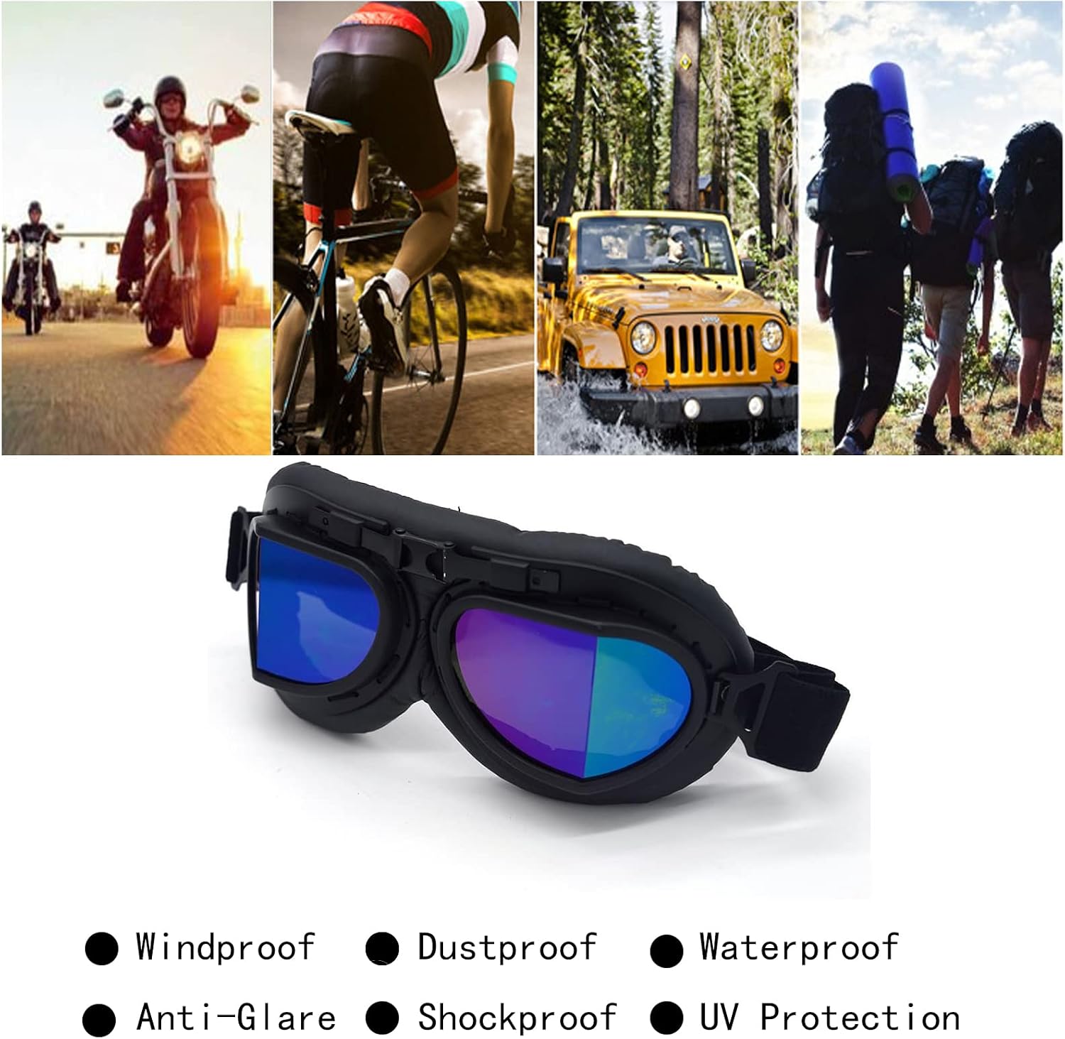 Motorcycle Goggles Anti Fog&Wind&Dust&Sand Aviator Pilot Motocross | Dirt Bike Atv Riding Goggles with Yellow Lens,Fit Over Glasses or Helmet