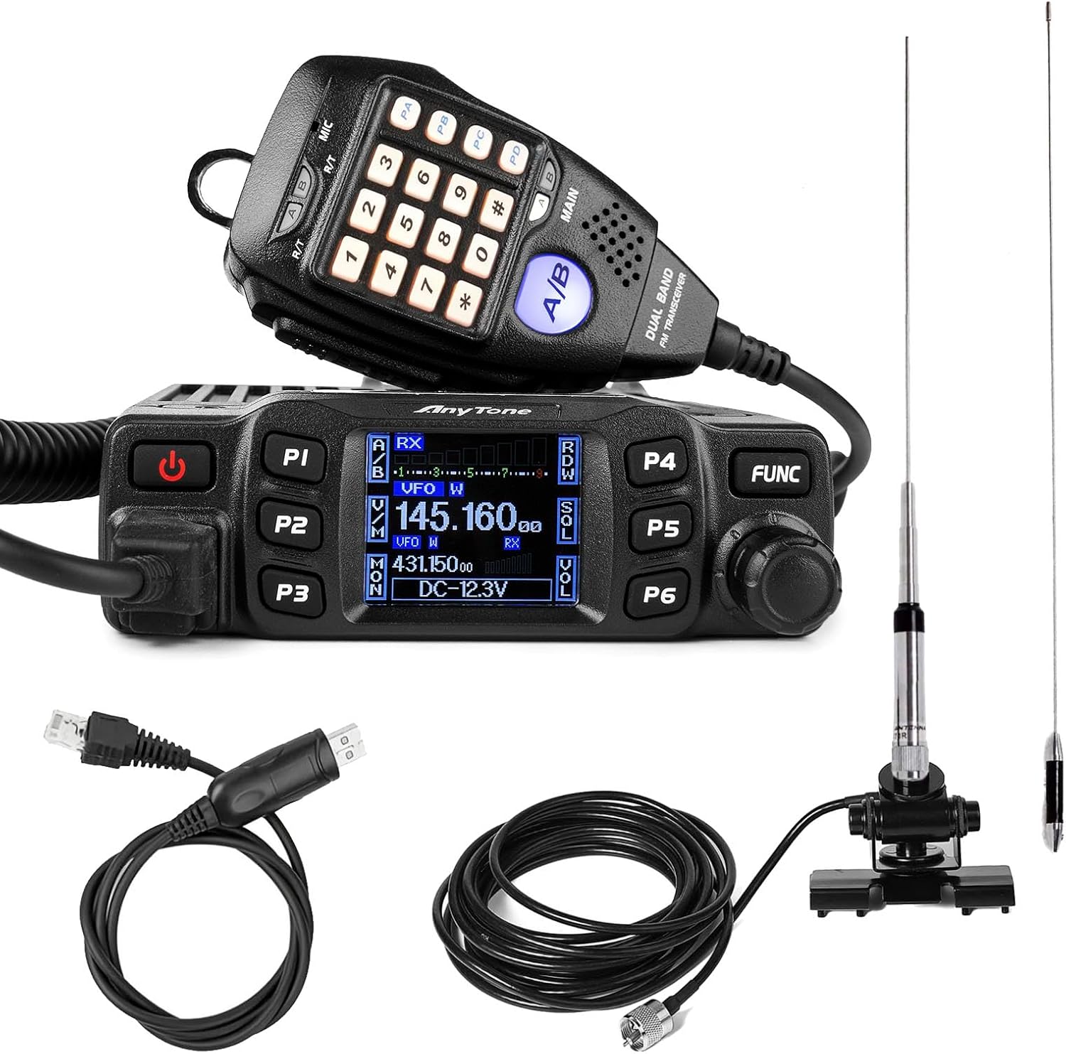 AnyTone AT-778UVII Transceiver Mobile Radio Dual Band 25W VHF/UHF VOX Vehicle Car Radio w/Cable | Vehicle Car Radio 2m 70cm Mini Mobile Transceiver w/Cable for RV Camping
