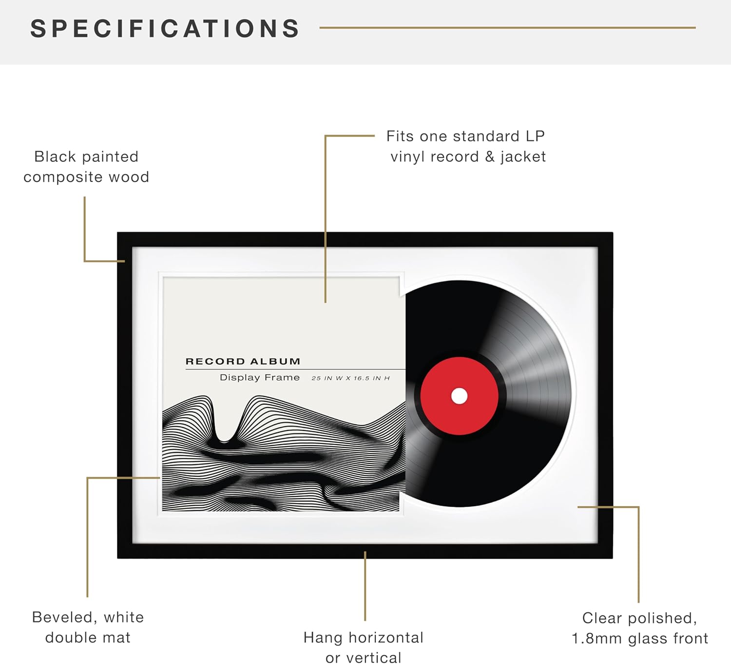 MCS Single Matted Record Album Frame, 15x15, Black