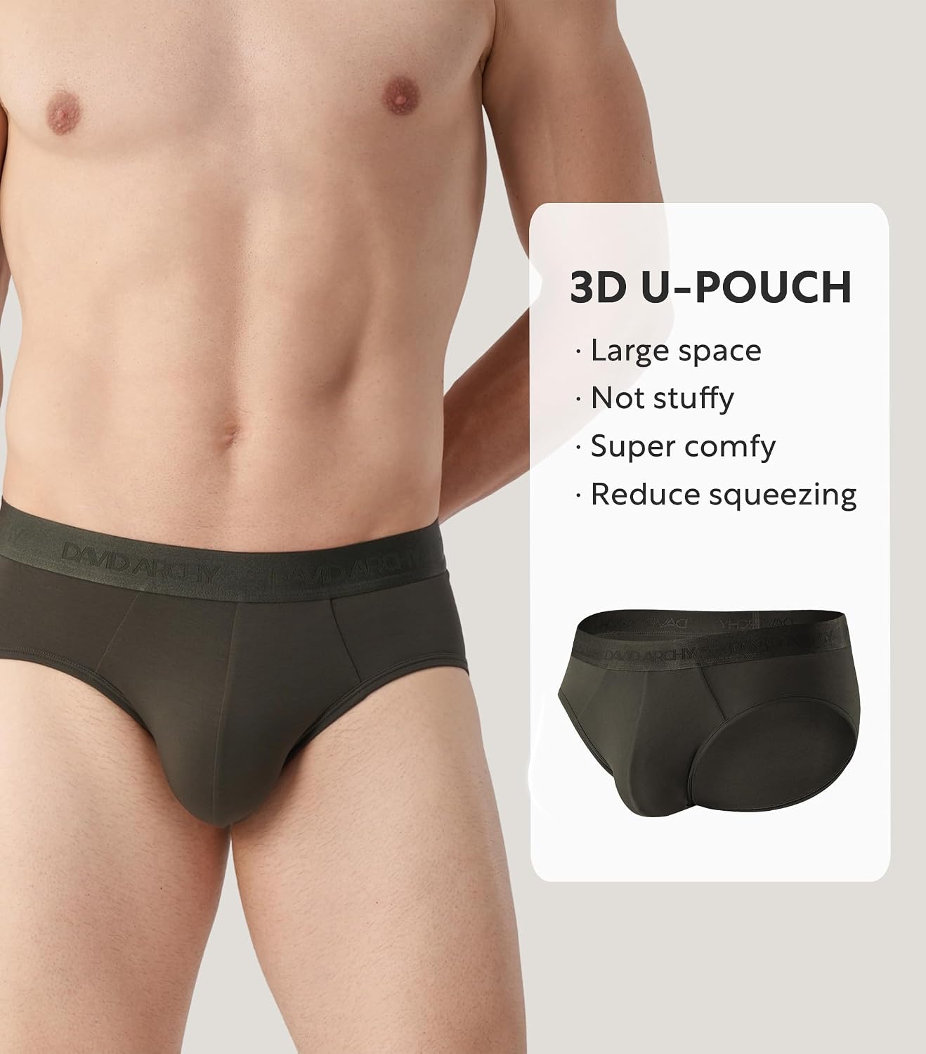 DAVID ARCHY Men's Soft Modal Briefs No Fly Support Pouch 4 or 7 Pack | Breathable moisture-wicking fabric Underwear features comfortable elastic waistbands and roomy 3D contours.