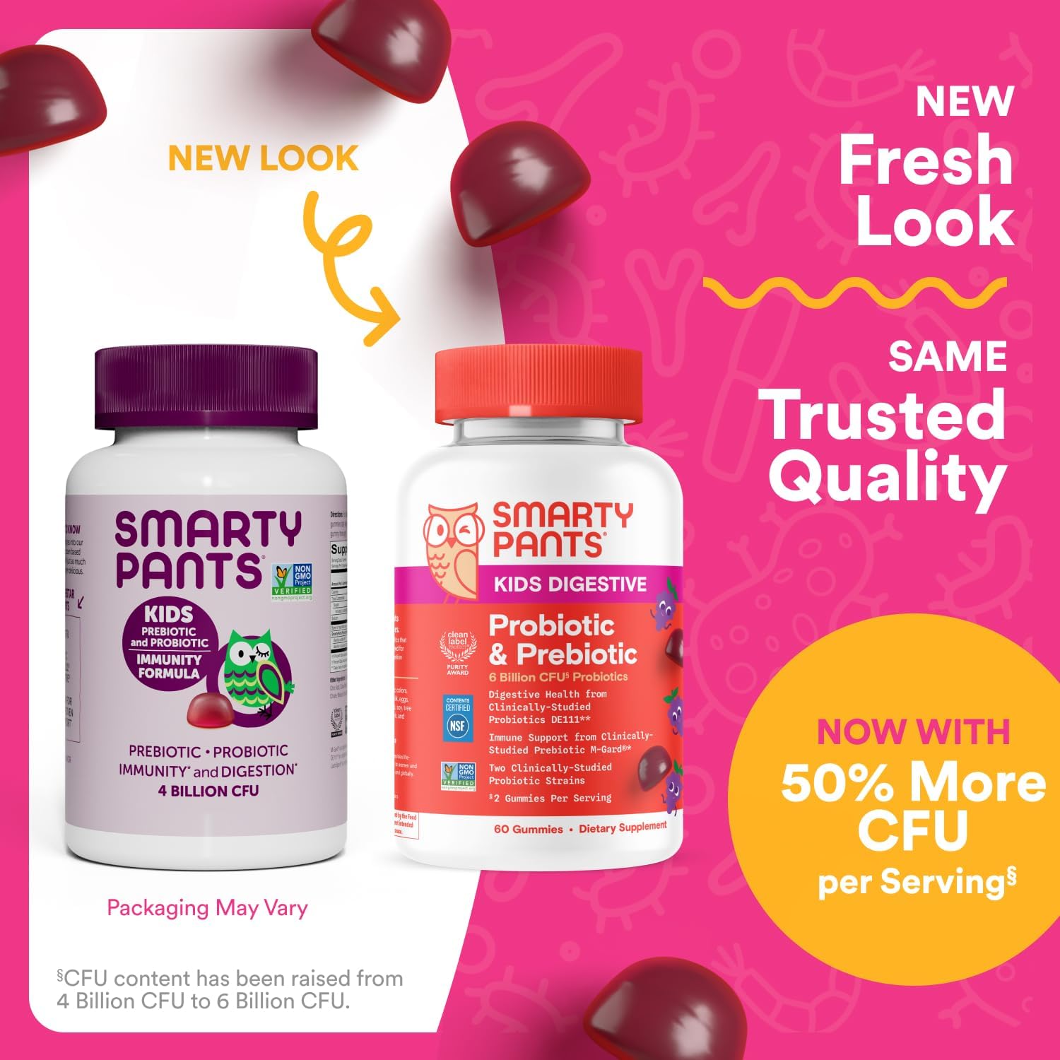 SmartyPants Kids Probiotic & Prebiotic Gummies for Digestive Health: Gut Health Supplement, Clinically Studied Prebiotic for Immune Support, Strawberry, 60 Count (30 Day Supply)