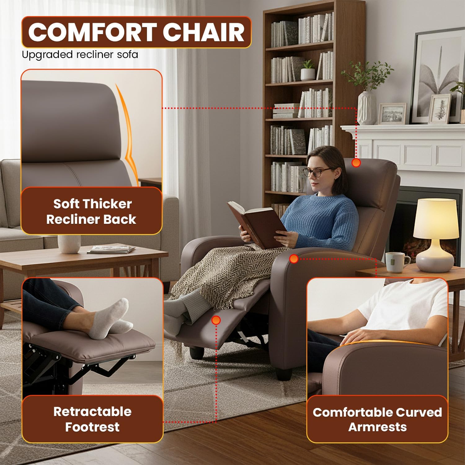 FDW | Recliner Chair | with 2 Point Massage Function | Black, PU Leather