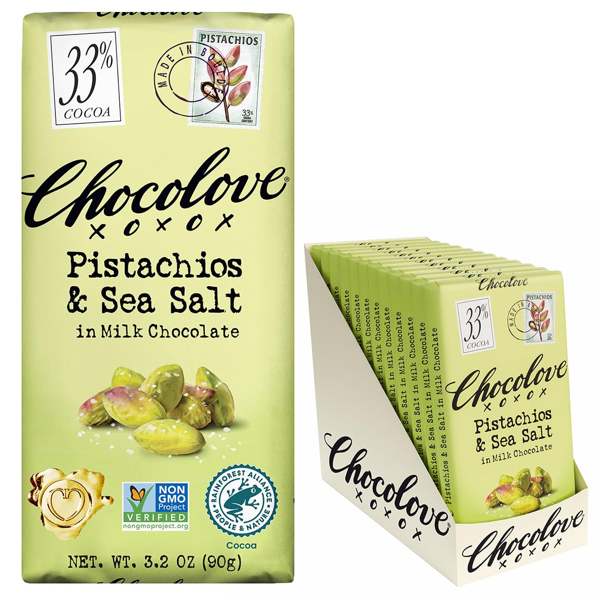 Chocolove Creamy Milk Chocolate Bars | 33% Cocoa | Crafted with Silky Premium Chocolate | Non-GMO, & Gluten-Free, 3.2 oz Bar (12 Pack)
