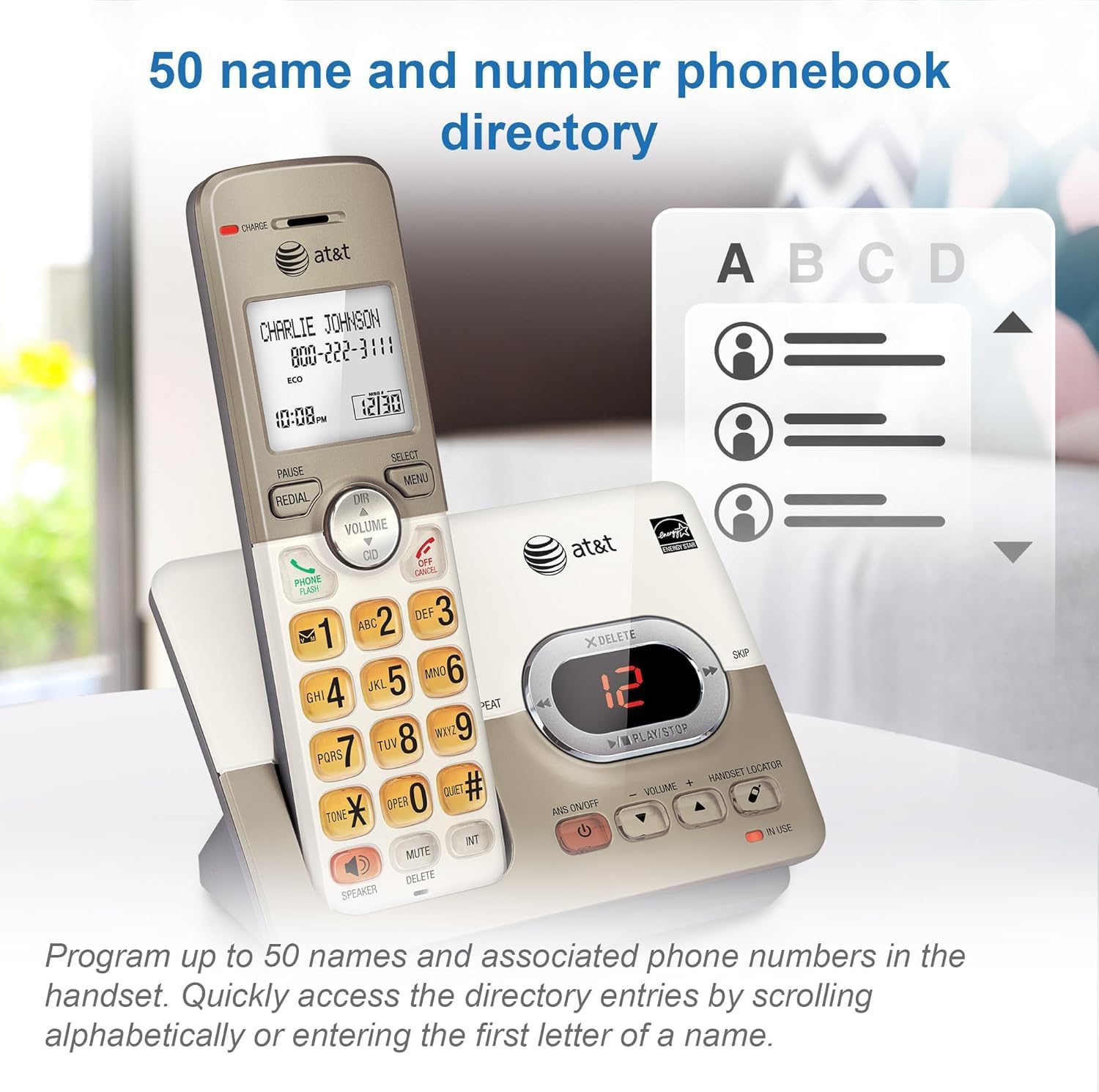 AT&T EL52213 2-Handset Cordless Phone, Light Champagne | Digital Answering System, Extra-Large Backlit Keys, Caller ID/Call Waiting, DECT 6.0, Expandable Speakerphone