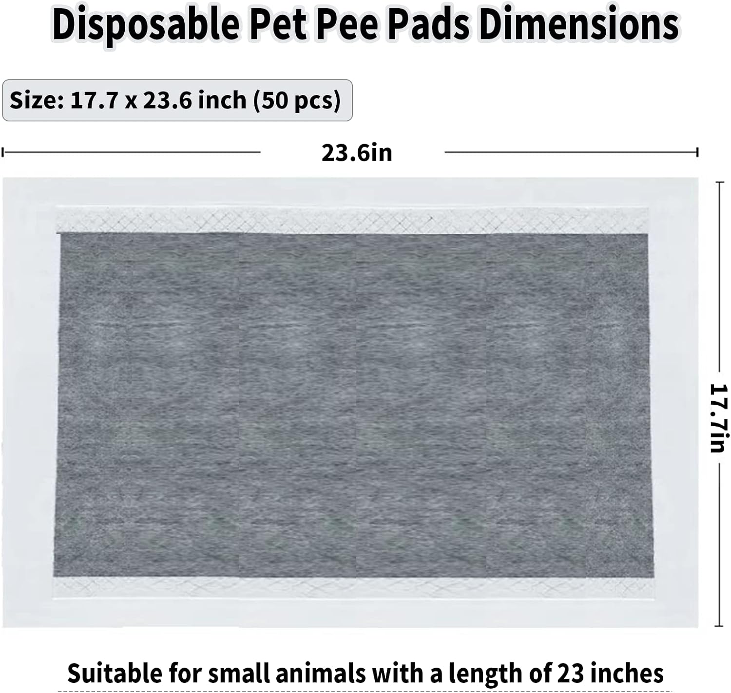 PINVNBY 50PCS Disposable Pet Pee Pads All-Absorb 23" L x 17" W Black Carbon Cage Liners Odor-Control Bunny Training Accessories with Quick-Dry