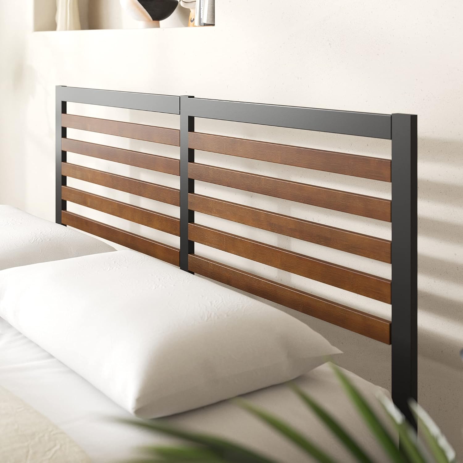 Zinus Kai Platform Bed Frame, RGB LED Lights, No Box Spring Needed, Full | Two-Tier Headboard for Space-Saving Storage, Built-in USB Charging Station, Soft Ambient Night Light