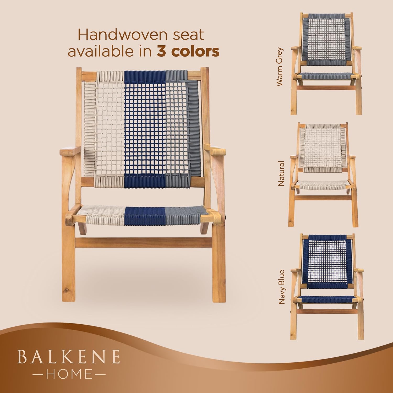 Balkene Home Vega Acacia Wood Outdoor Reclining Chair, Navy Blue Web Seat
