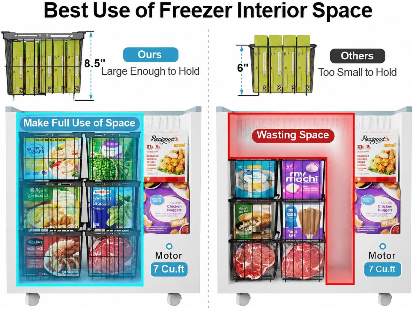 Freezer Organizer Bins - 3 Pack Adjustable Width for 5 to 7 Cu Ft Chest Freezers