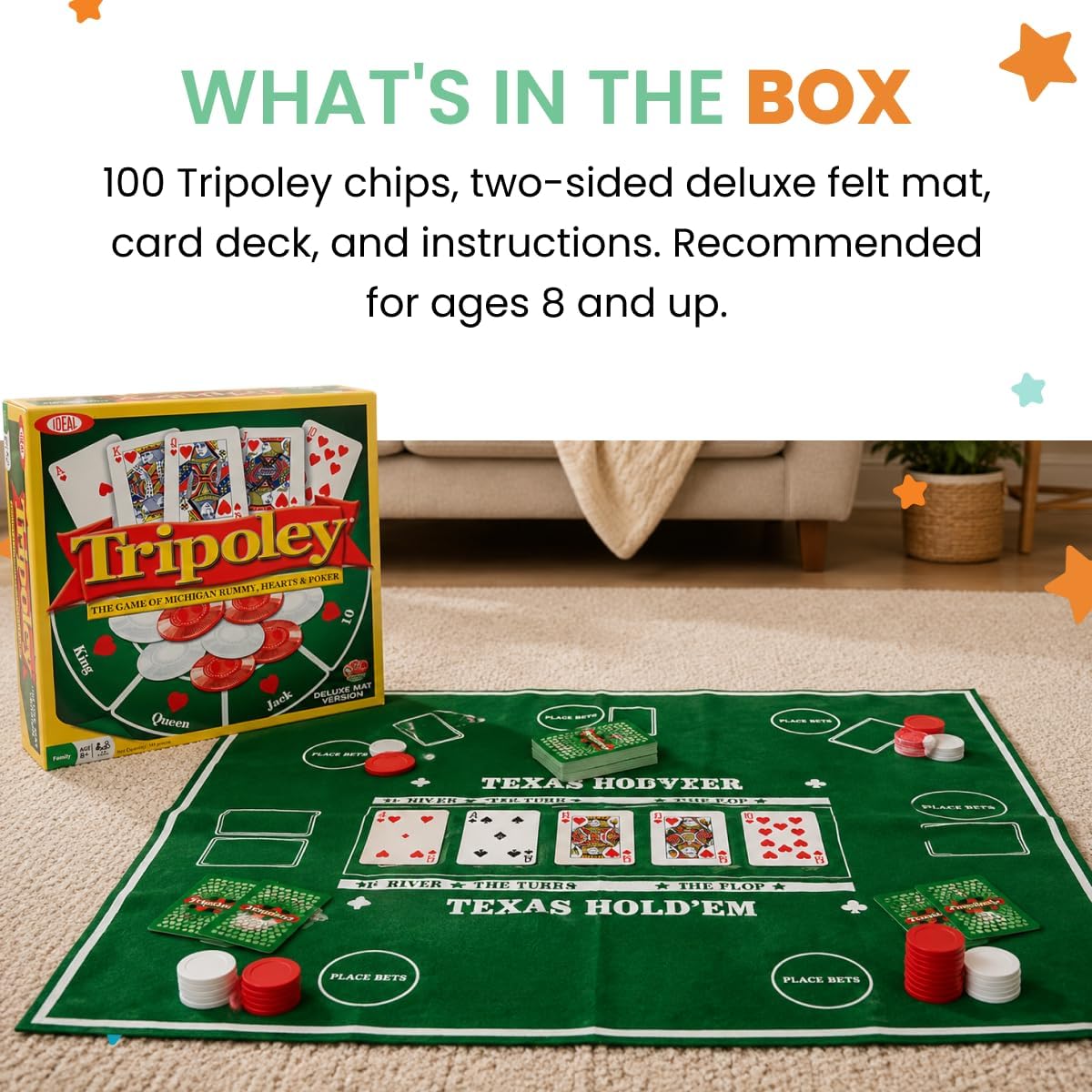 Tripoley Deluxe Board Game, Family Favorite Game, Combination of Michigan Rummy, Hearts and Poker, Perfect for Family Game Night, for Ages 8 and up