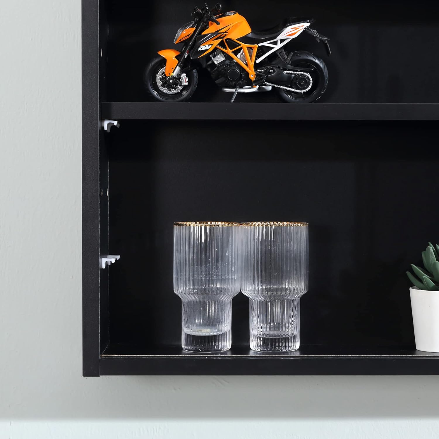 HOMCOM 5-Tier Display Cabinet, Glass Door Cabinet with Adjustable Shelves, Wall-Mounted Display Case for Playroom, Bedroom, Black