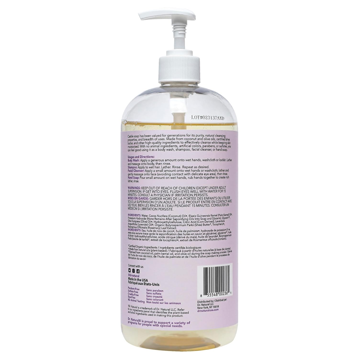 Dr. Natural Castile Liquid Soap - Multi-Use Body Wash, Shampoo and Face Wash - Hydrating Body Soap for Skin, Hair, Pets and Home - Eucalyptus - 32 oz
