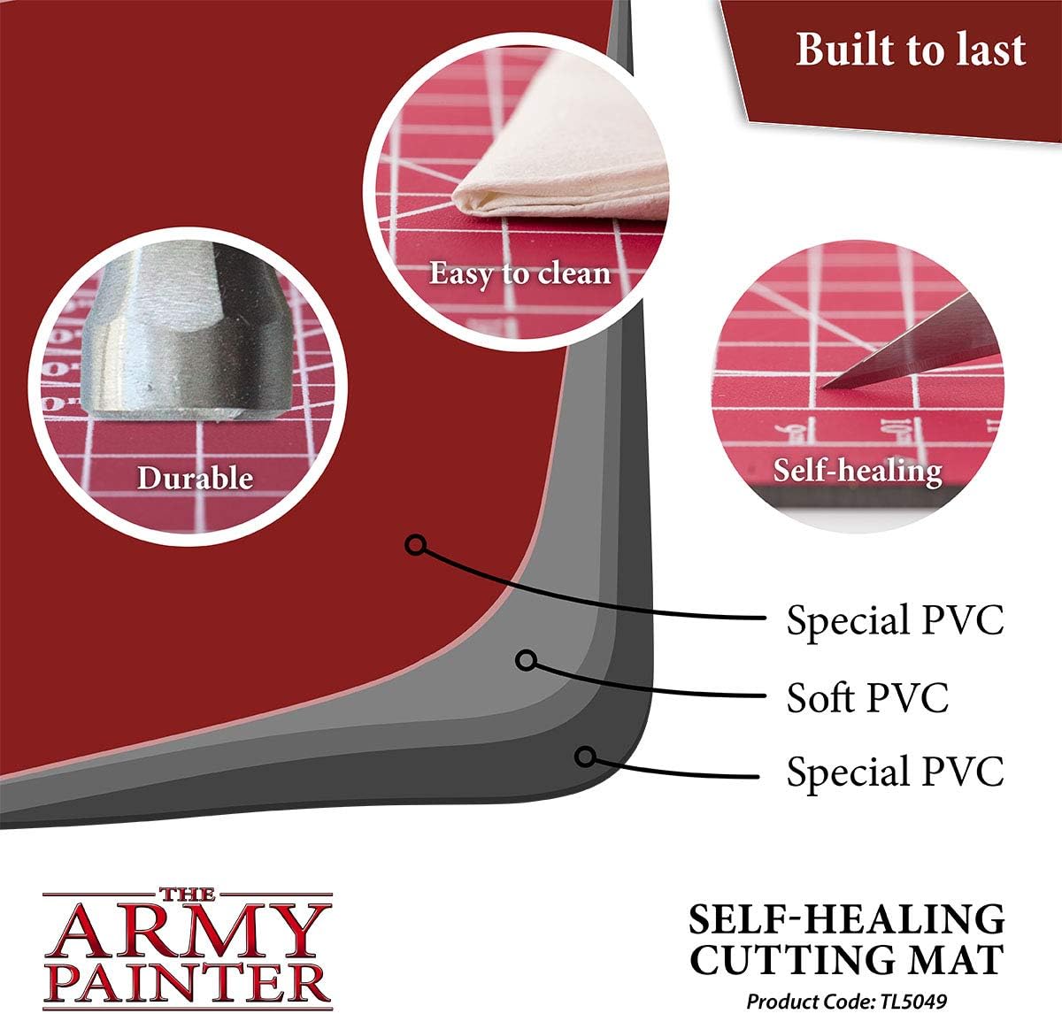 The Army Painter, Self-Healing Cutting Mat, Double Sided PVC Non-Slip, A4 | 3-Ply Gridded Miniature and Model Cutting Board, A4, Tabletop Roleplaying