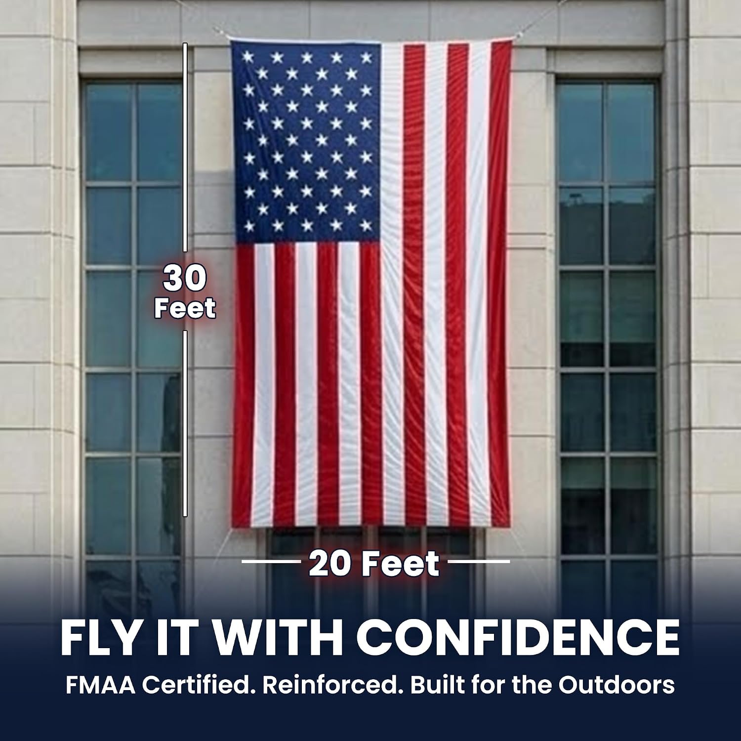 American Flag with Embroidered Stars and Sewn Stripes, Polyester - 6x10 ft | FMAA Certified PolyExtra Polyester Material, Heavy Duty Fade-Resistant American Flag for Outdoor or Indoor Use, Made in USA