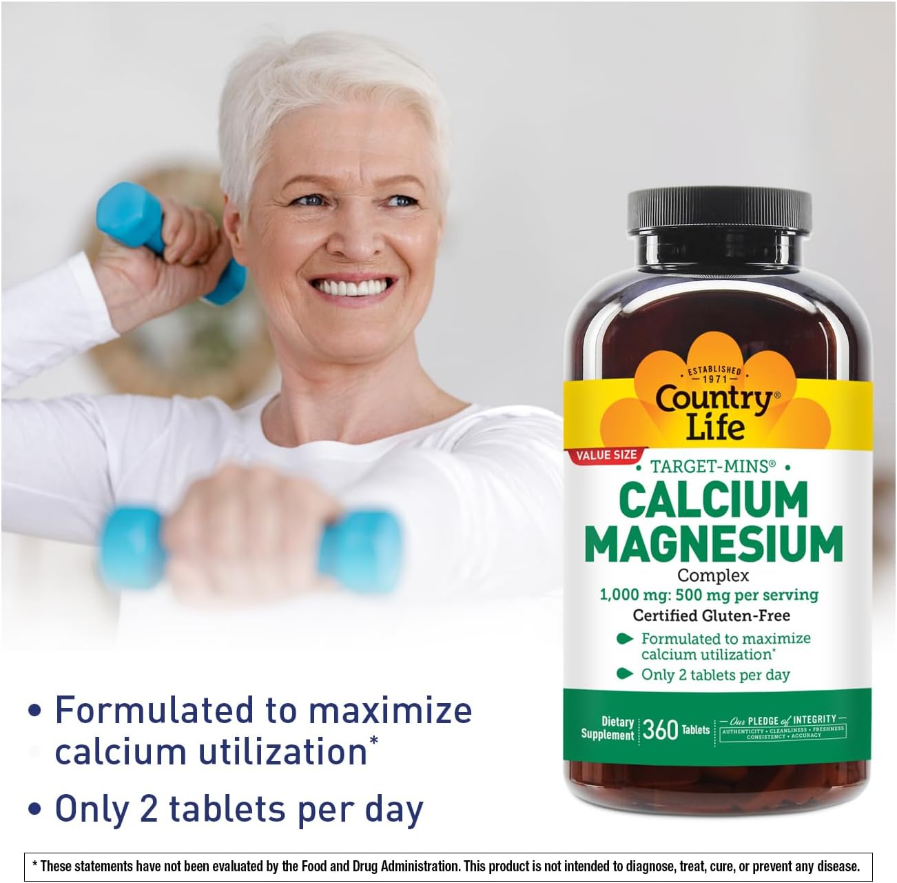 Country Life Target-Mins Calcium Magnesium Complex, 360 Tablets | 2:1 calcium-to-magnesium ratio with 180 convenient daily servings