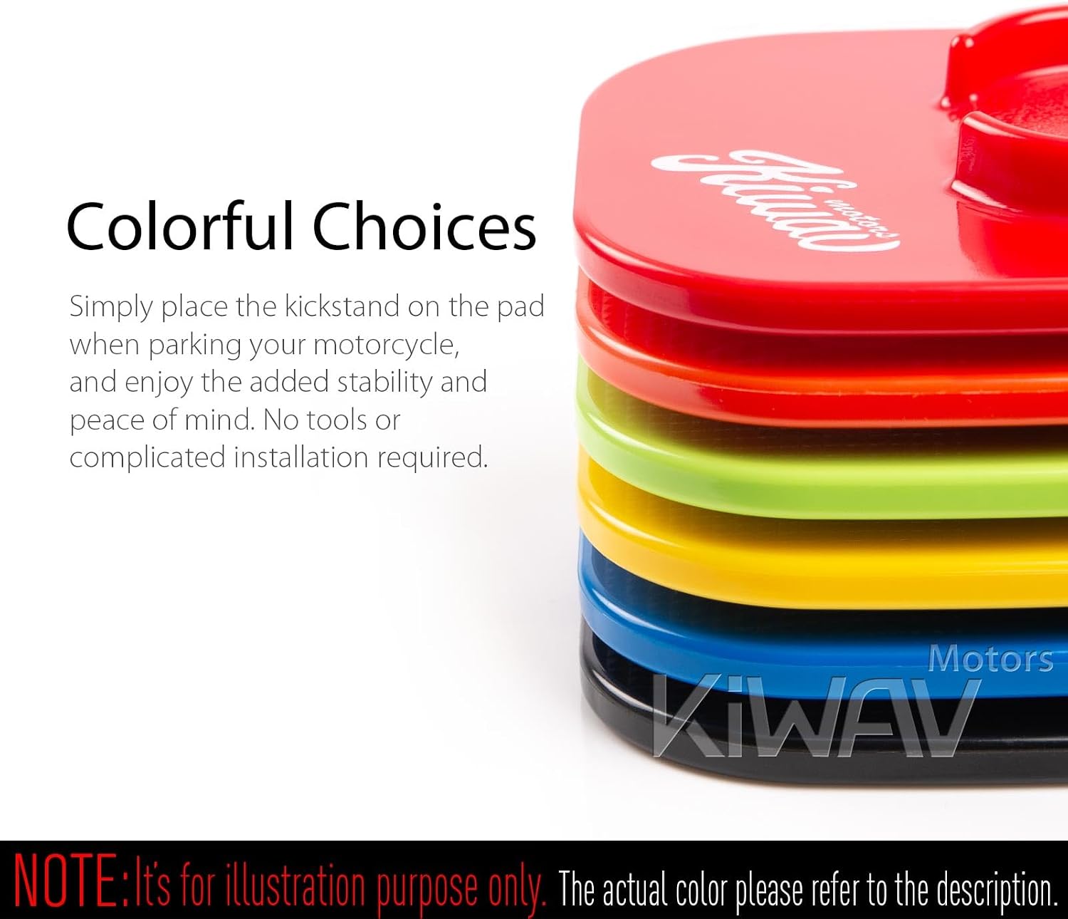 KiWAV Motorcycle Kickstand Pad Plate Support Accessory - Black - Soft Ground, Grass, Hot Pavement, Outdoor Parking, Anti Sinking
