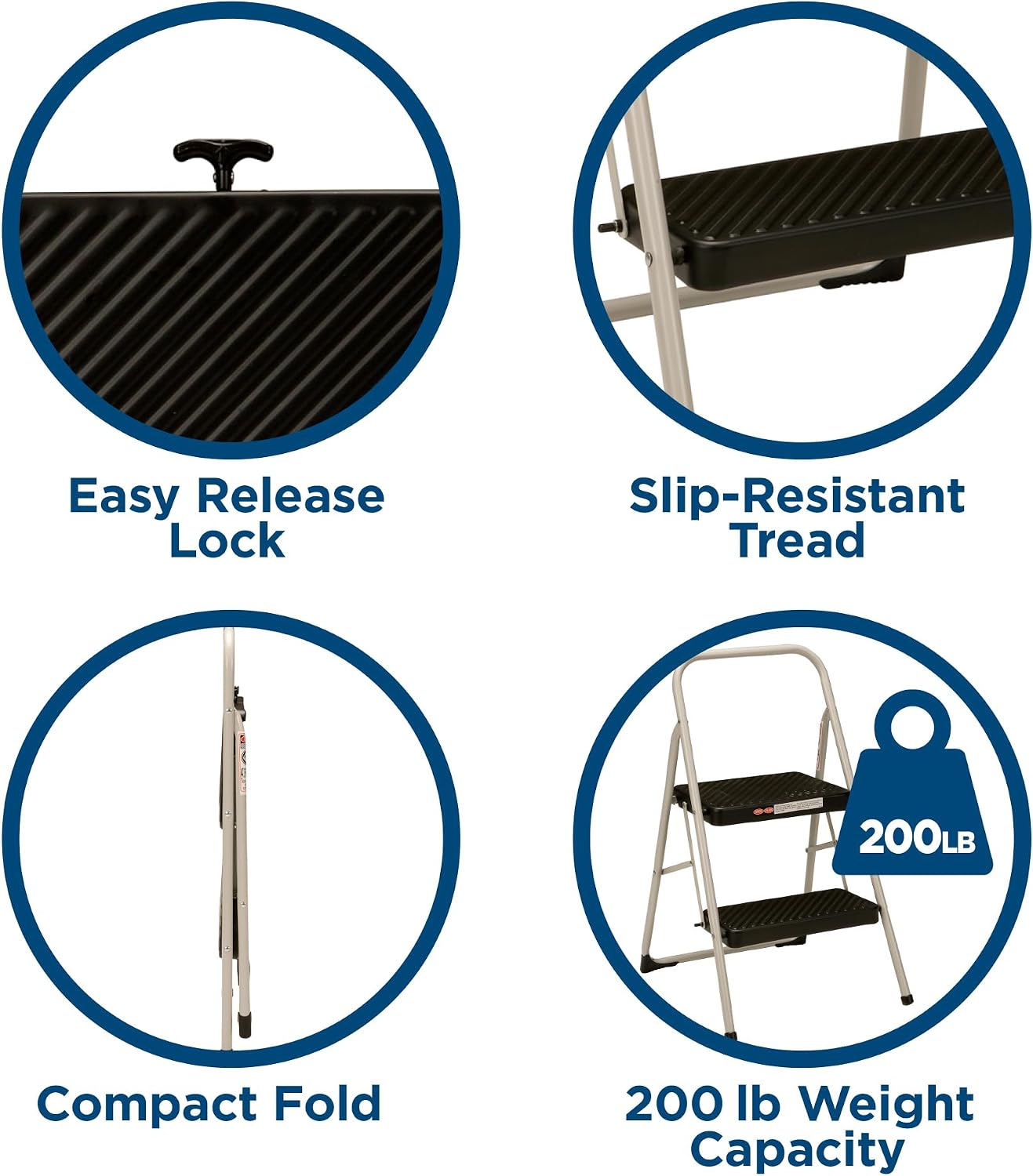 Cosco Lightweight Two Step House Step Stool for Easy Reaching and Cleaning - Non-Marring Leg Tips, Slip Resistant Steps, Stable Rear Leg Support