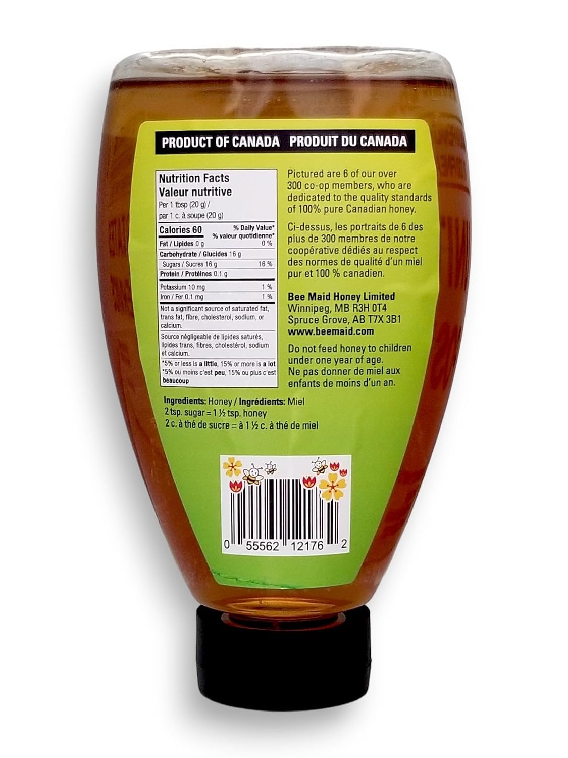 BeeMaid Honey 100% Canadian Pasteurized Pure Liquid Honey 1kg/2.2 lb