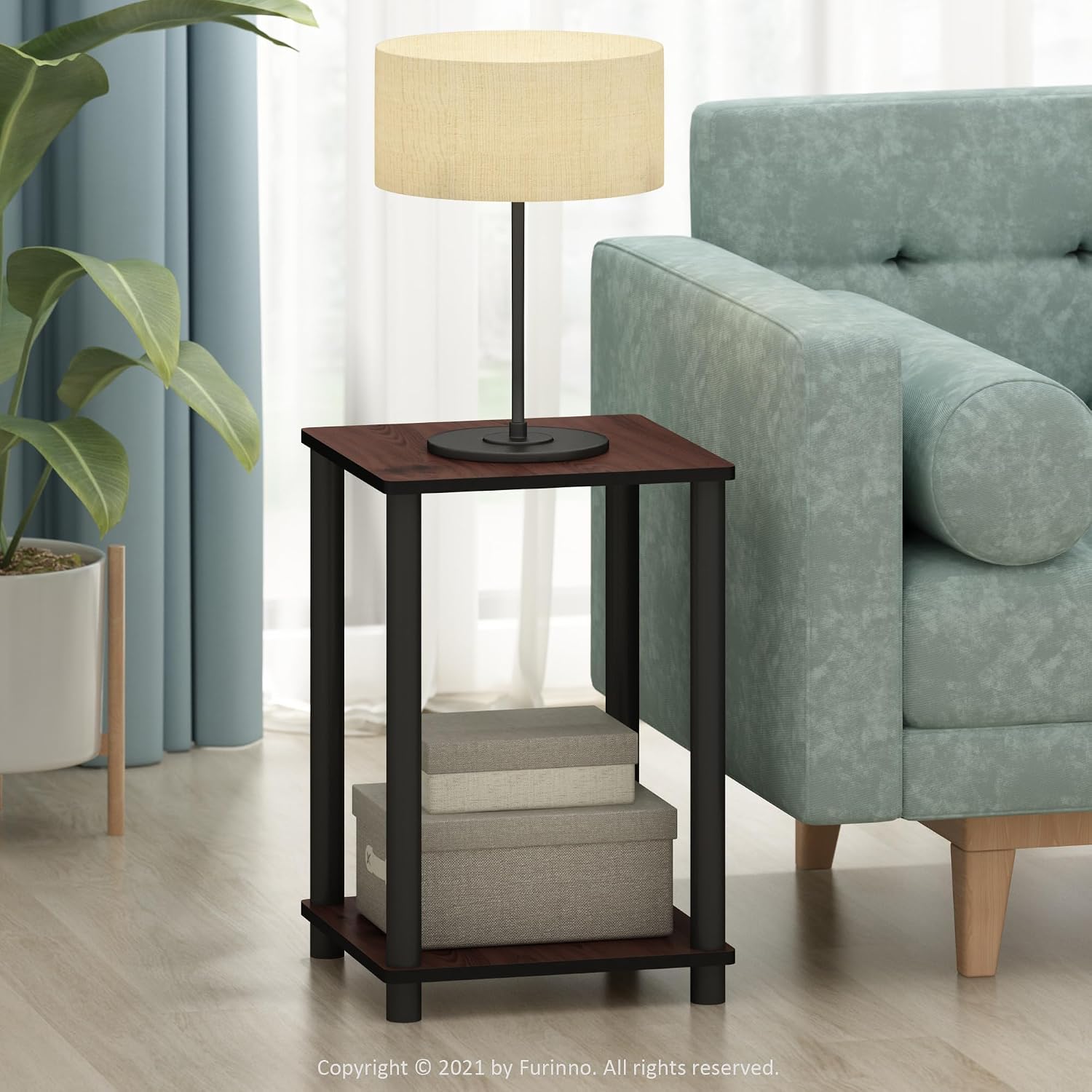 Furinno Turn-N-Tube End Table Corner Shelves, Set of 2, Dark Cherry/Black | Stackable Modern End Table with Open Shelf, Night Stand, Bedside Table, for Living Room, Bedroom