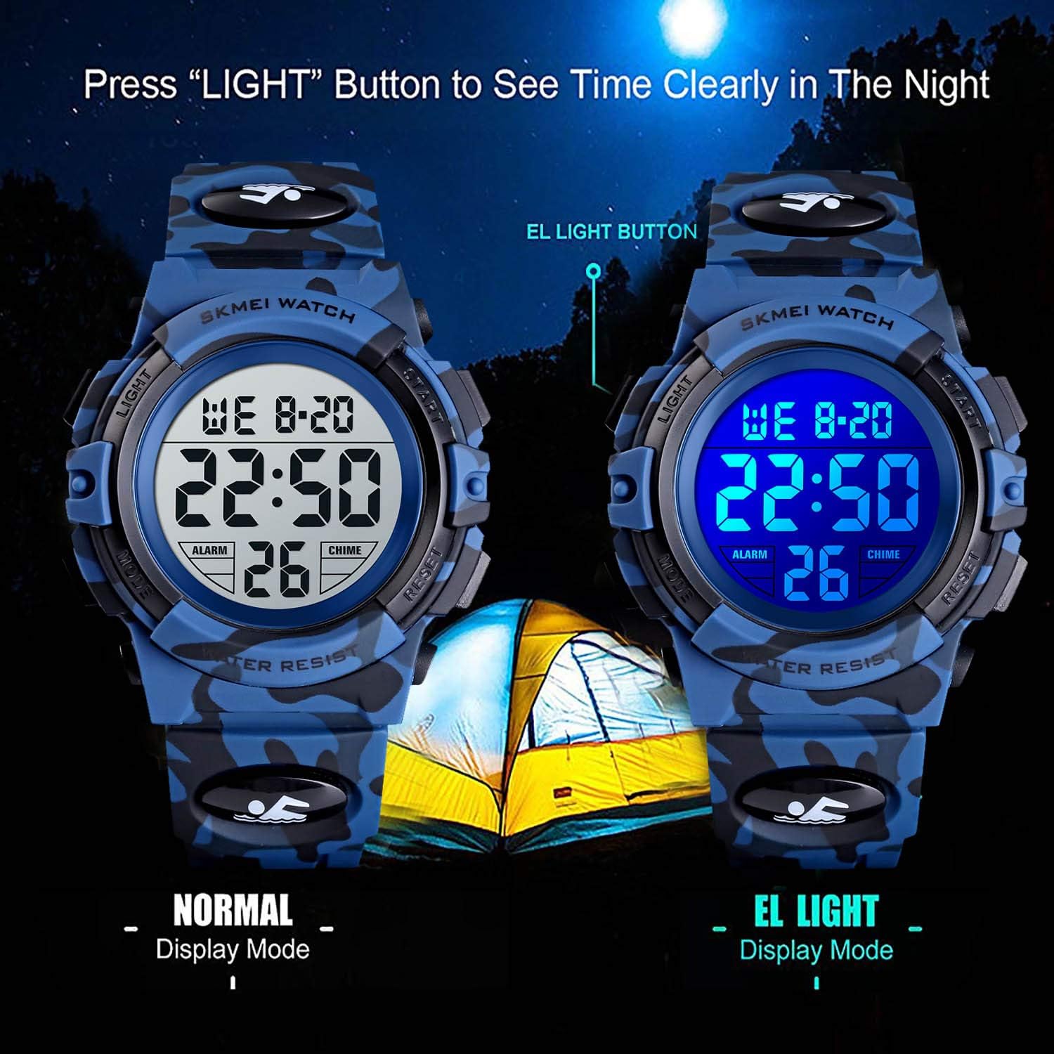 cofuo Kids Digital Watch for Boys Girls, Boys Watches Ages 3-17,Sport Outdoor Watch for Kid, 50M Waterproof Analog Multifunctional Chronograph LED Alarm Stopwatch Silicone Band, Kids Gift